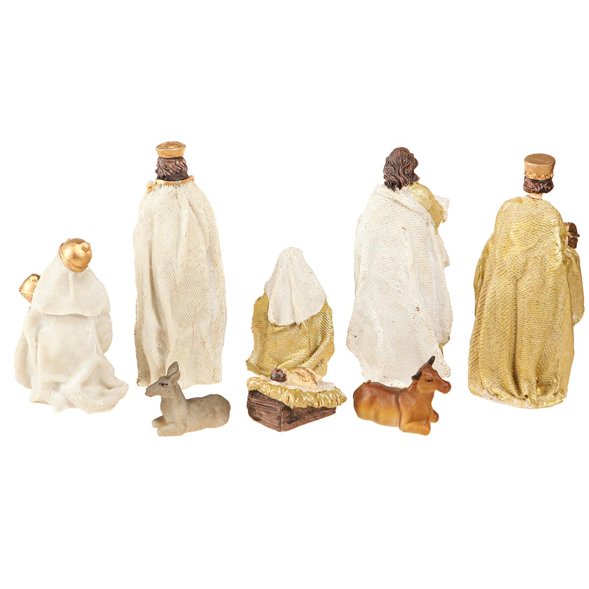 Krippenfiguren Set 8-teilig Creme Gold Handbemalt Weihnachten