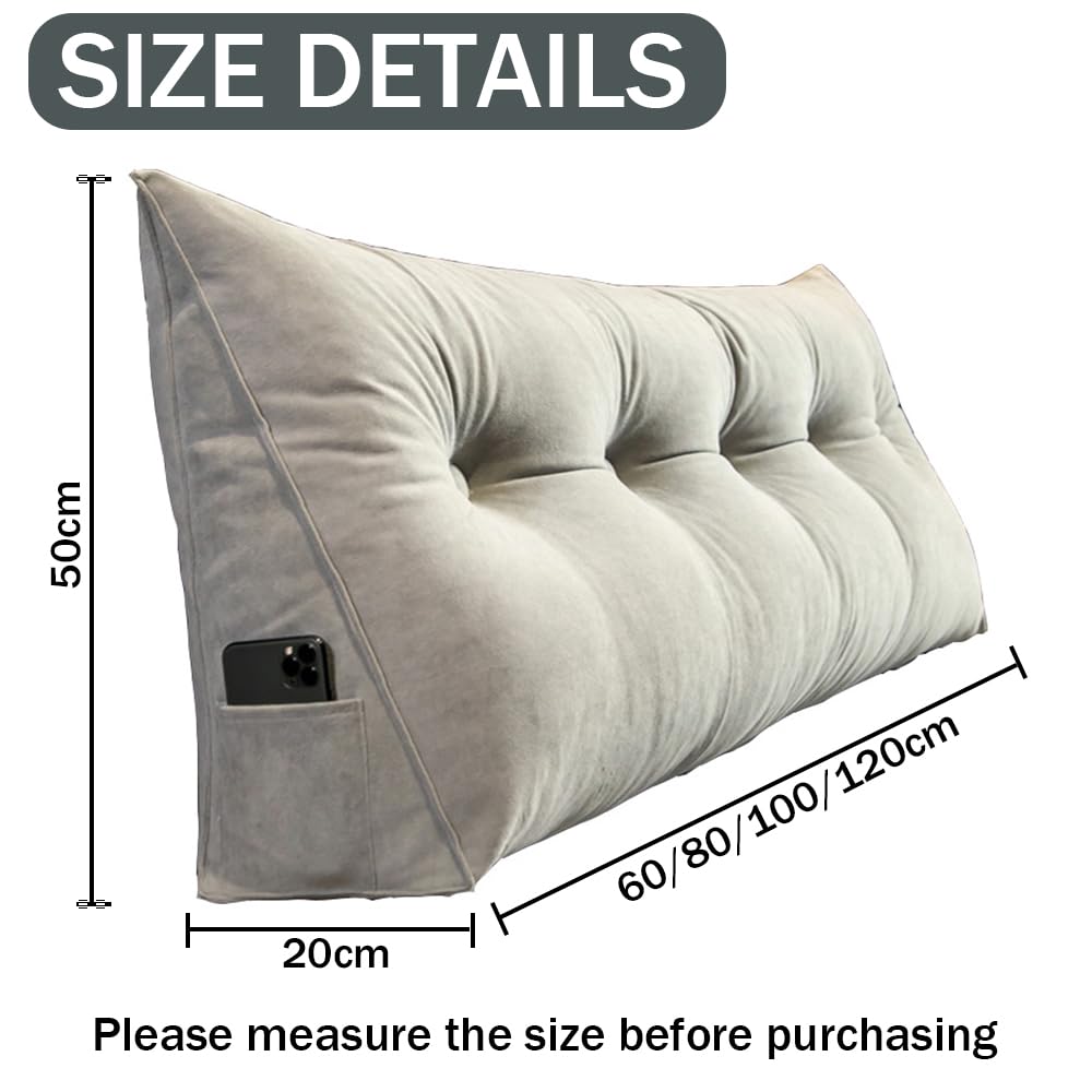 Coussin de Lecture pour Lit Coussin Couleur Unie Dossier Canapé Coussin Lombaire Ergonomique Compensé Oreiller Amovible Compensé Triangulaire avec Housse Lavable (120 * 50 * 20cm,Jaune)