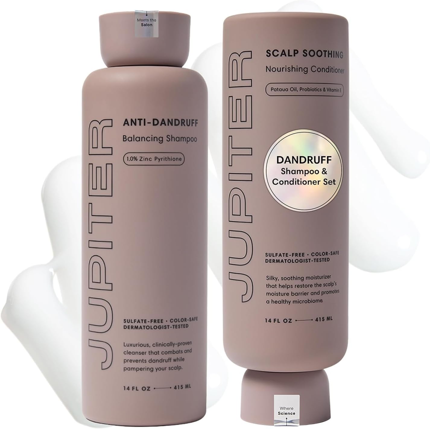 Jupiter Anti Dandruff Shampoo & Conditioner for Men & Women for Flaky, Itchy, Oily & Dry Scalp - Nourishes Scalp and Reduces Breakage & Flakes - Color-Safe, Sulfate-Free, Paraben-Free