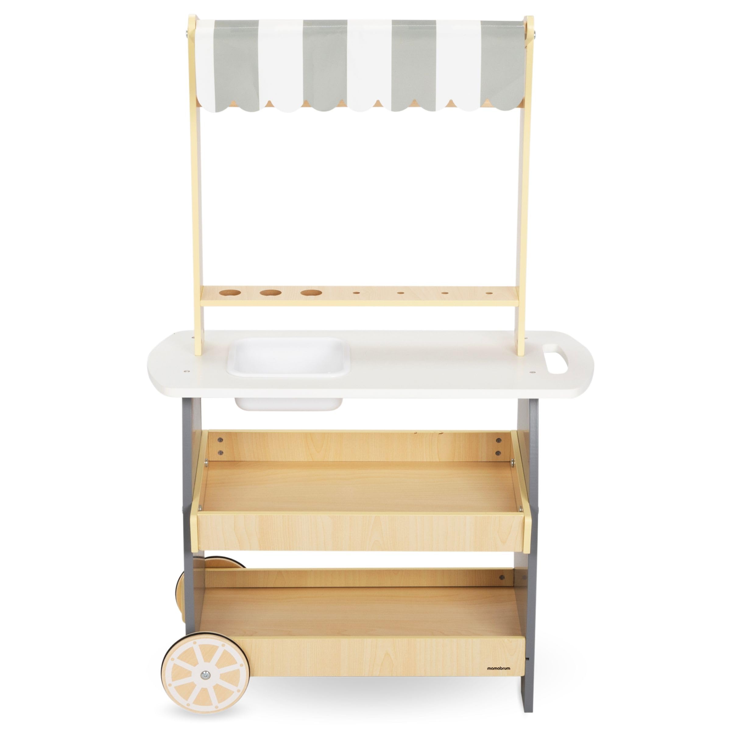 Mamabrum Holz Eisdiele für Kinder 3+, Rollwagen mit EIS, Spielen, Dezentes Design, Reichhaltige Accessoires, Entwickelt Kreativität und Soziale Fähigkeiten