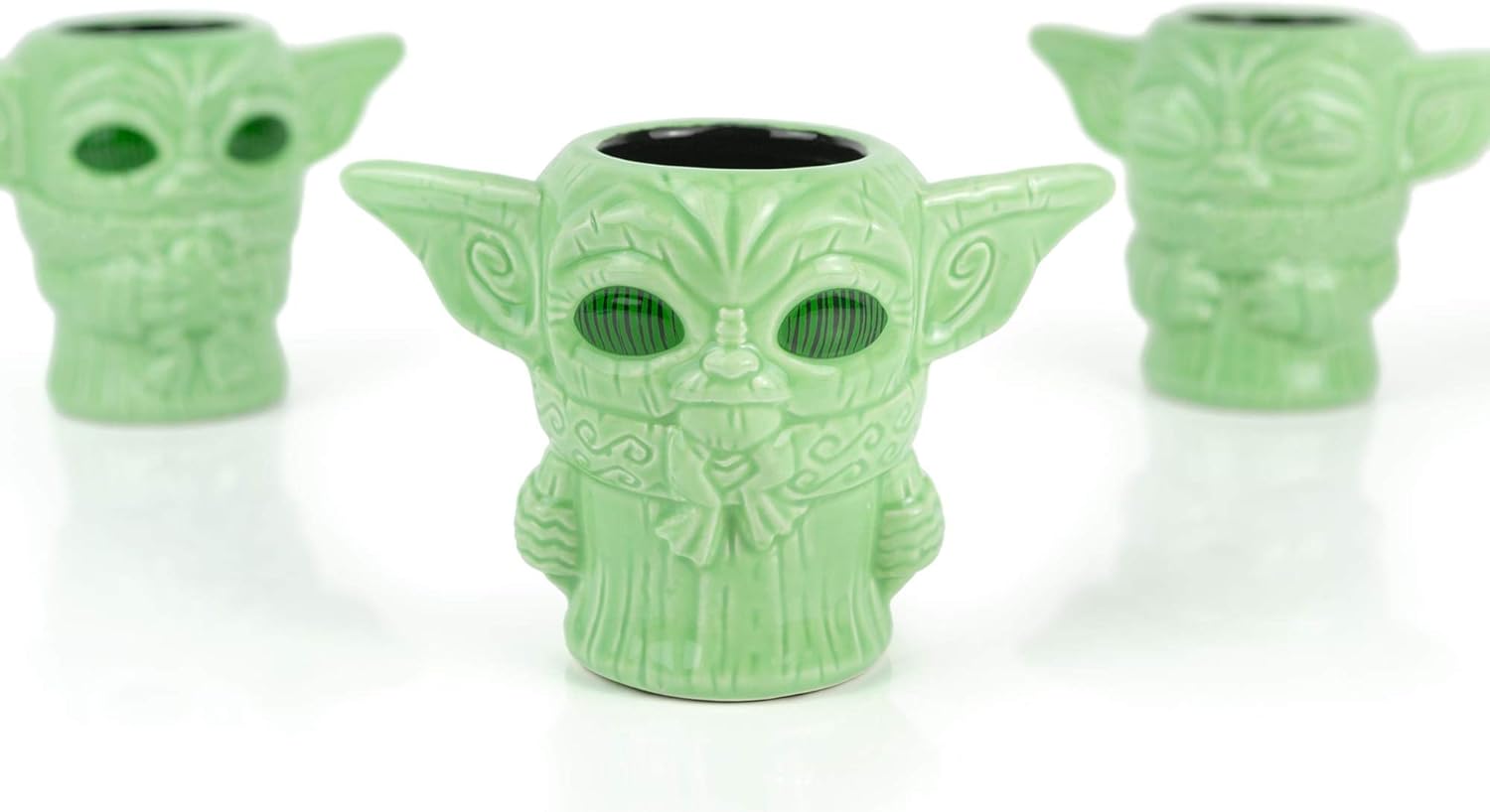 Geeki Tikis Star Wars The Mandalorian The Child Mini Muglets Set of 3-2.5-Ounce Green Ceramic Cup Fun Small Drinking Glass for Coffee, Water, Tea - Perfect Fan Gift - Licensed Merchandise