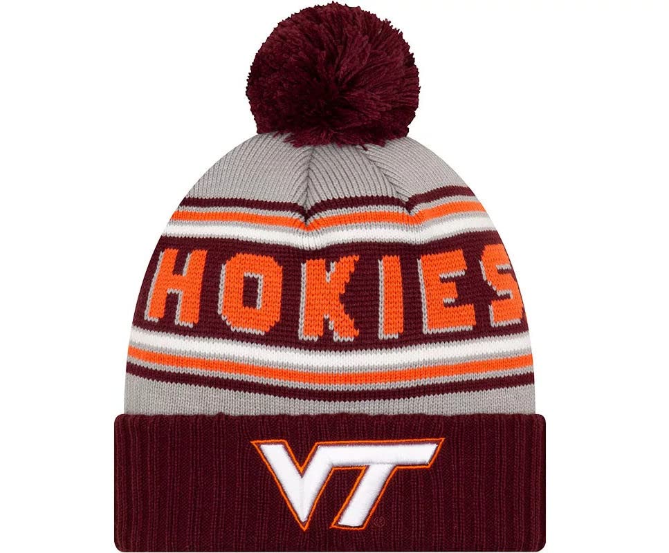 New Era Virginia Tech Hokies Maroon Cheer Sideline Sport Cuff Beanie Hat with Pom - NCAA Cuffed Winter Cap
