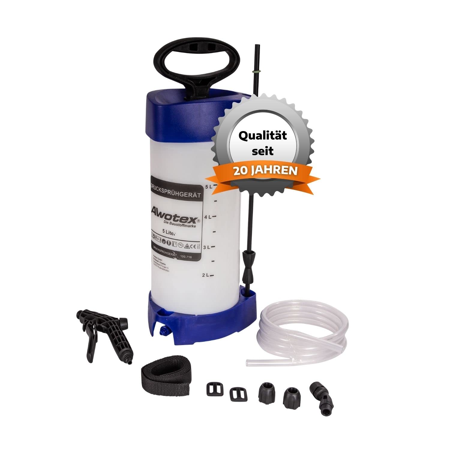 Drucksprühgerät 5 L I Drucksprüher für Schalöl, Pflanzen-Schutzmittel & Restfaserbindemittel I Pump-Sprühflasche mit 40 cm Spritzrohr I Drucksprüher säurebeständig