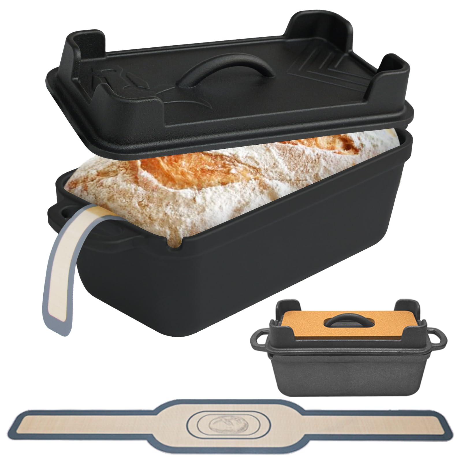 Illidan Gusseisen Brotbackform mit Deckel, 2-in-1 Broodbakvormen Voor Brood,Rechteckig Sauerteig Brotbacktopf - Gusseiserner Topf für Küche Ofen Camping Formen für Brotlaibe