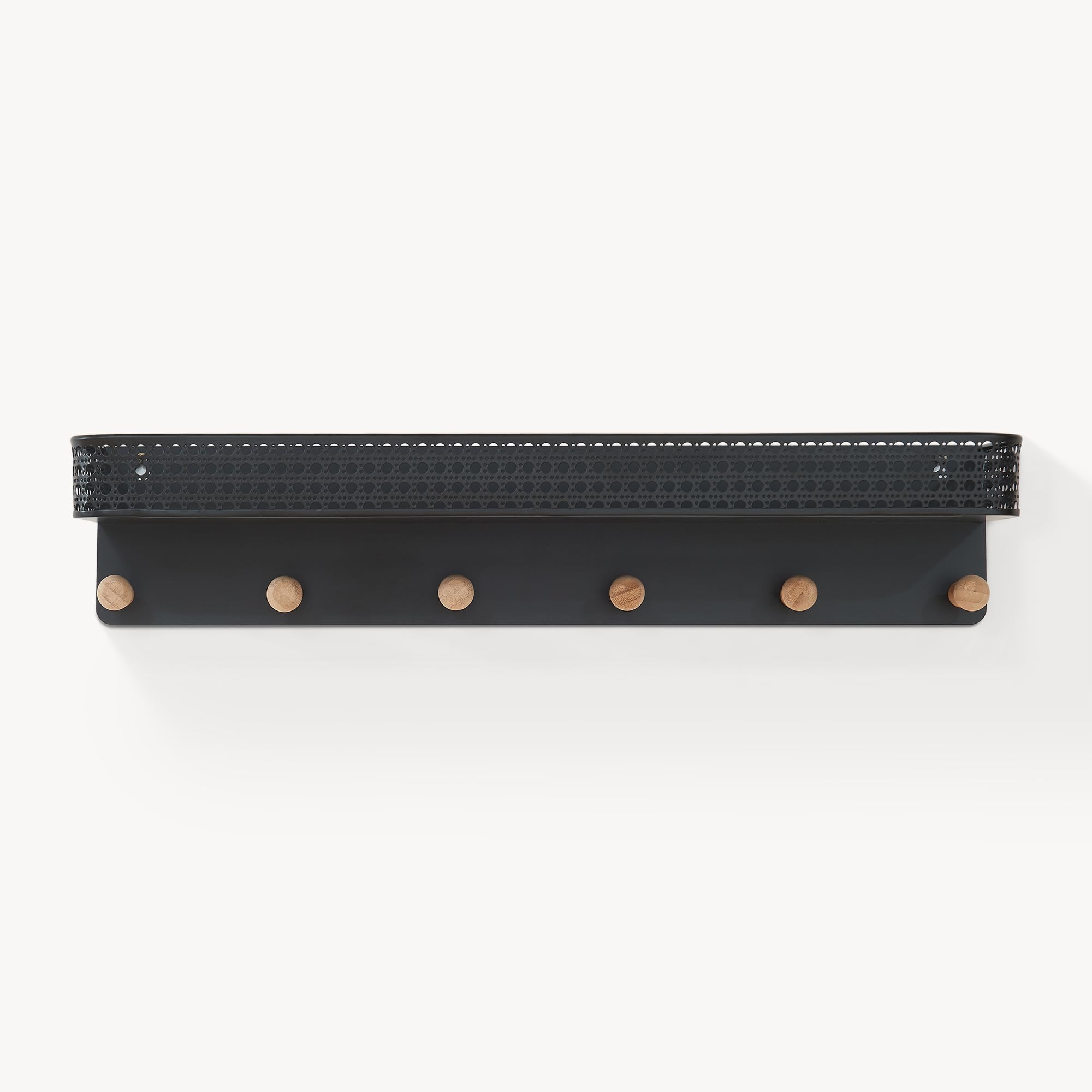 [en.casa] Perchero de Pared Jäller con 6 Ganchos y 1 Estante con Borde Colgador para Prendas Bolsos para Recibidor Oficina Dormitorio Orden y Estilo Metal Bambú 60x14x12cm - Negro
