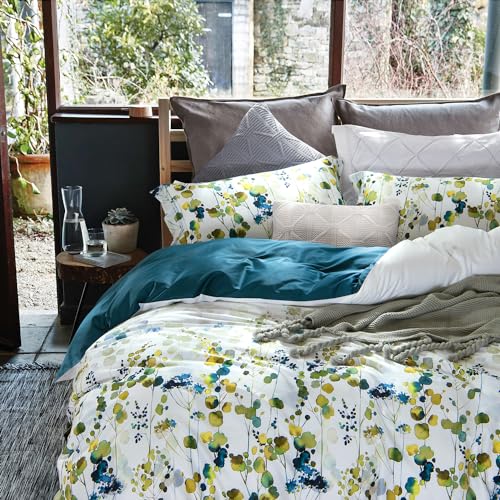 Image of MILDLY 100% Long Staple Cotton 3pcs Queen Duvet Cover Set, Ultra Soft Yellow Green Leaves Printed Autumn Comforter Cover Set
