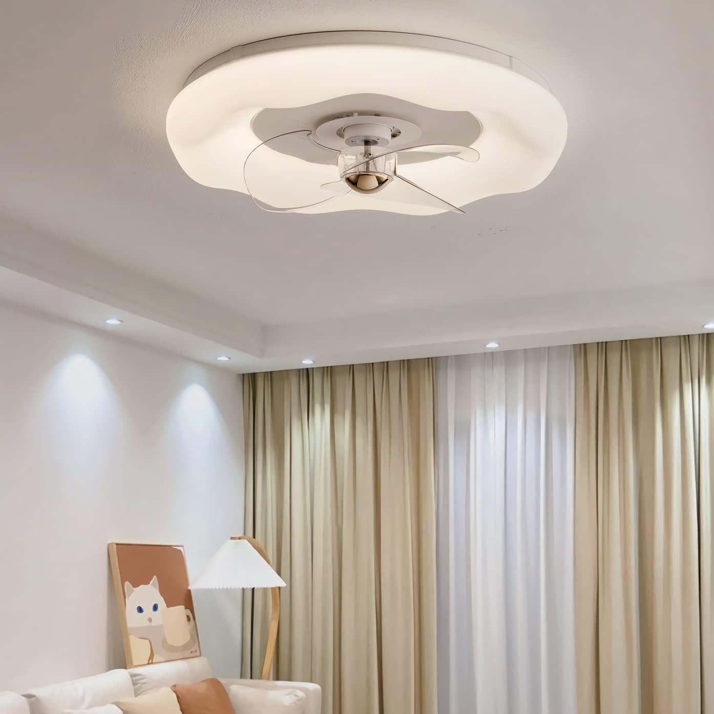 YUEGOO Ceiling Fans with Lamps,Ceiling Fan with Light and Remote Bladeless Ceiling Fan Silent 6 Speed Dimmable Ceiling Light Modern Fan with Lighting for Bedroom Living Room/B