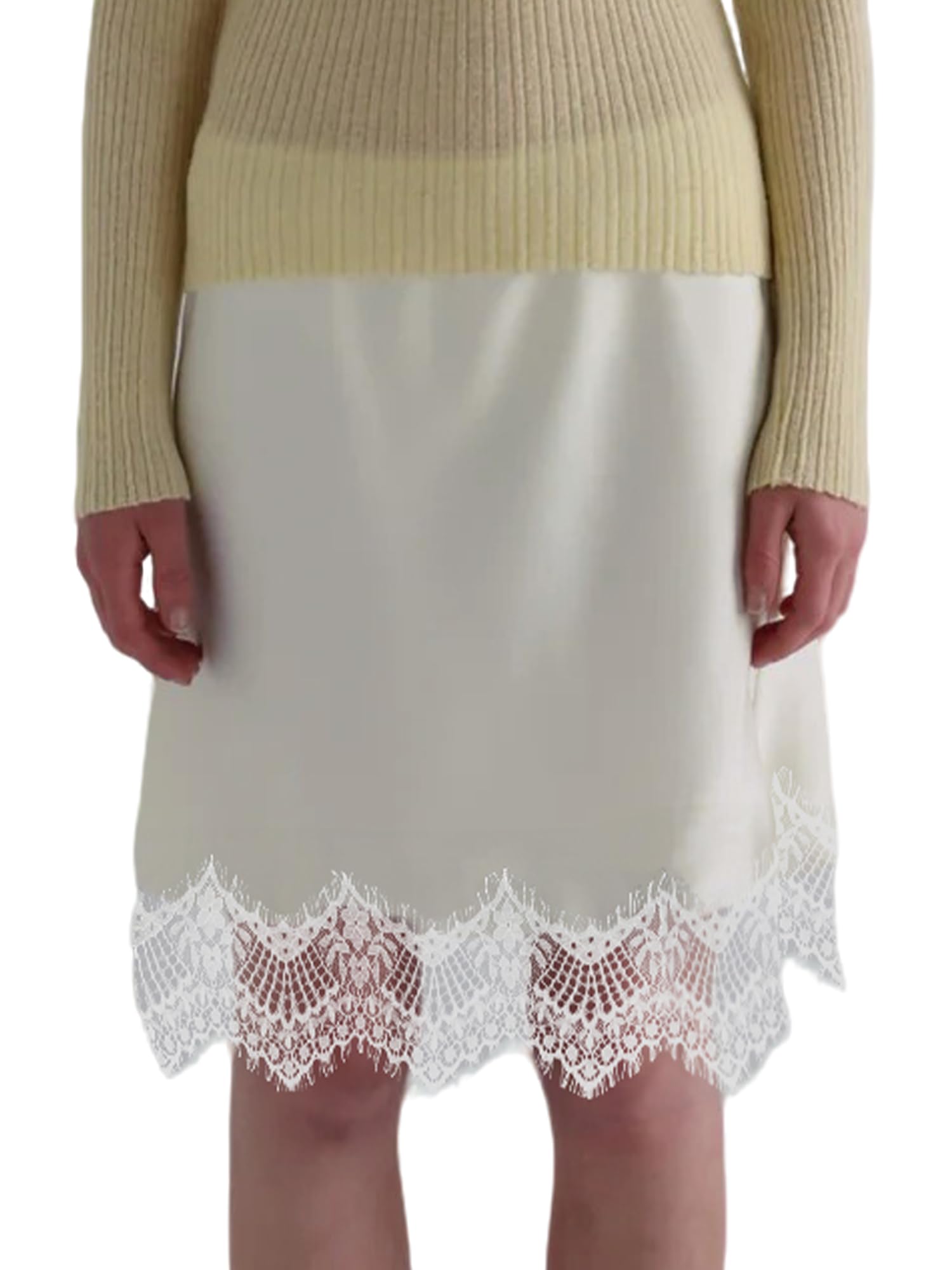 Sexy Outfit Damen-Halbslip aus Satin mit Spitzenbesatz, elastischer Taille, kurzer Unterrock, Petticoat für Unterkleider, weicher Slip-Rock in den britischen Größen 6–24