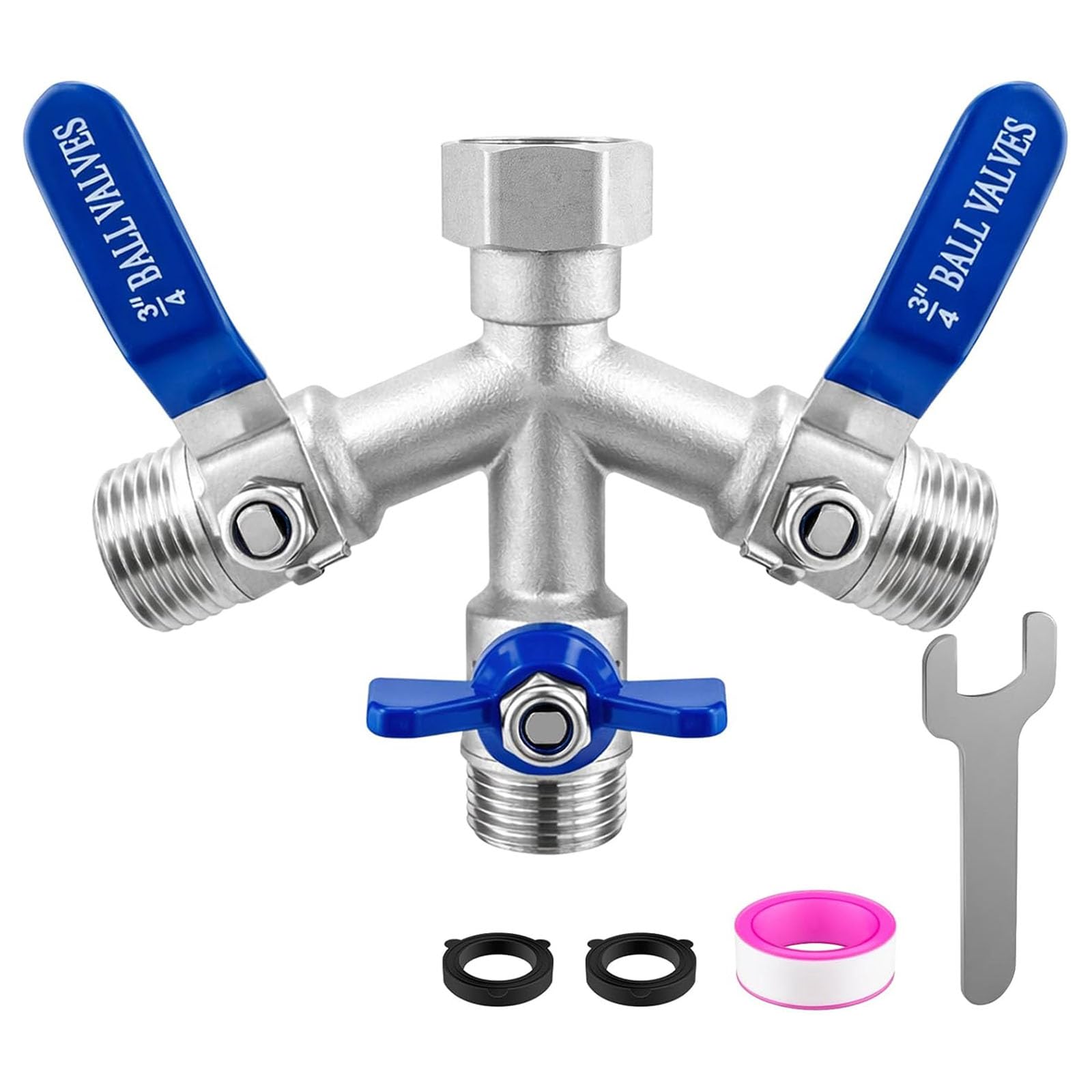 Clbdress Stainless Steel Faucet Splitter Garden Hose Manifold With Shut-Off Valves 3/4In Ght Thread For Outdoor Watering And Irrigation