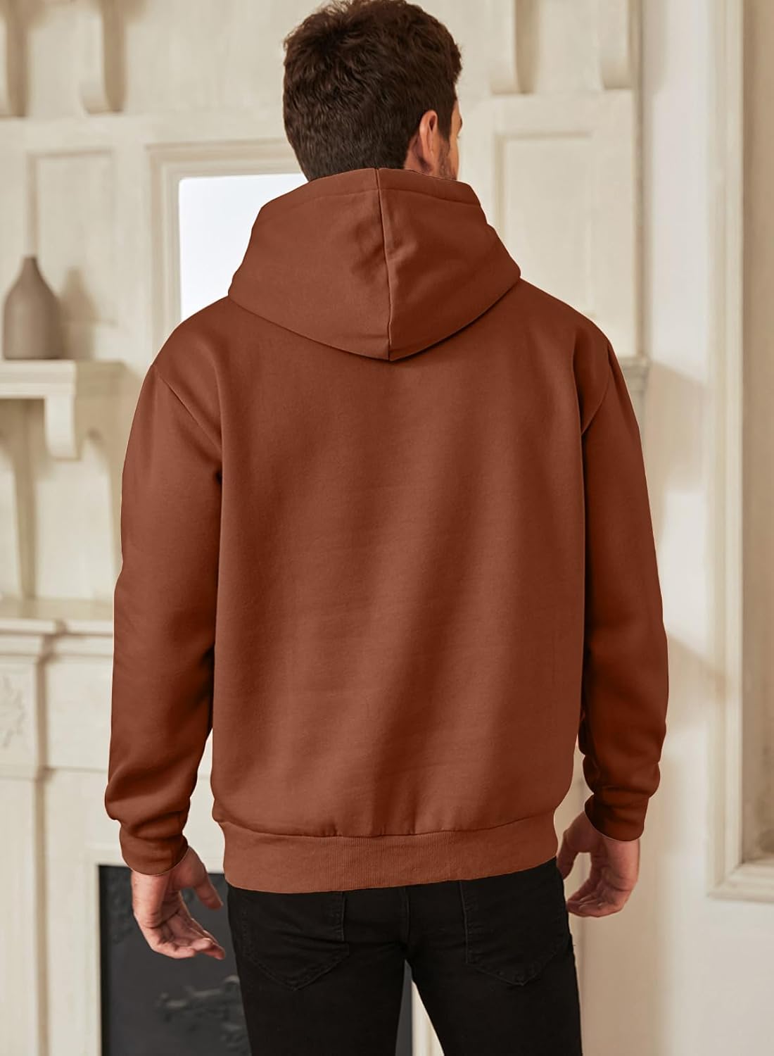 JMIERR Mens Casual Cotton Hooded Collar Drawstring Hoodies Pullover Sweatshirts Casual Long Sleeve Shirts - Image 2