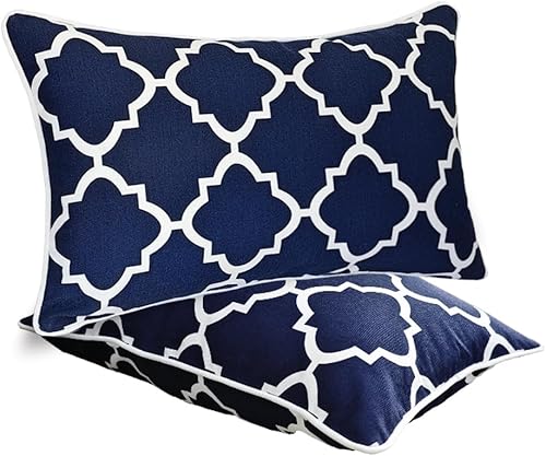 Miniatura 7 de JMGBird Juego de 2 almohadas impermeables para exteriores con inserto incluido de 12 x 20 pulgadas, para muebles de patio