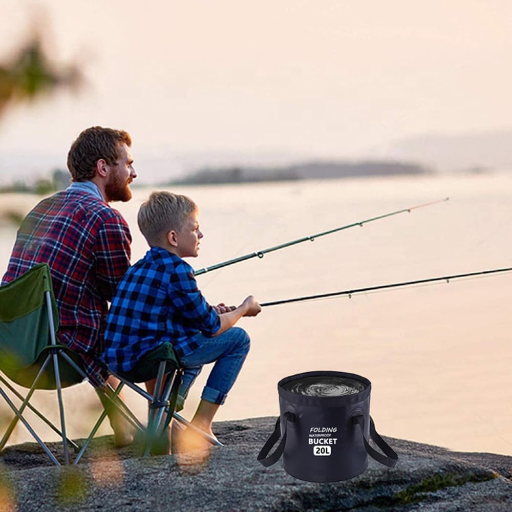 IFWELL Collapsible Bucket with Handle 5 Gallon Portable Folding Bucket Upgraded Ultra Lightweight Outdoor Basin Pail for Fishing, Camping, Hiking, Car Washing and More (Black, 20L-12L) : Sports & Outdoors