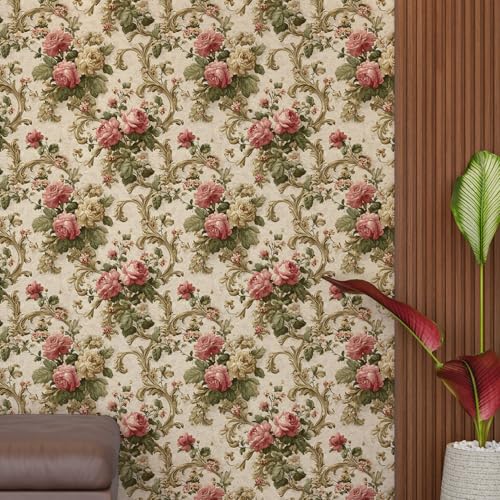 Image of PAPER PLANE DESIGN Vintage Floral Self Adhesive Wallpaper Peel & Stick, Waterproof, Stain-Proof & Self Adhesive Vinyl | Easy to Clean | 16 in X 90 in, Decor for Bedroom, Hallway, Living Room (D)