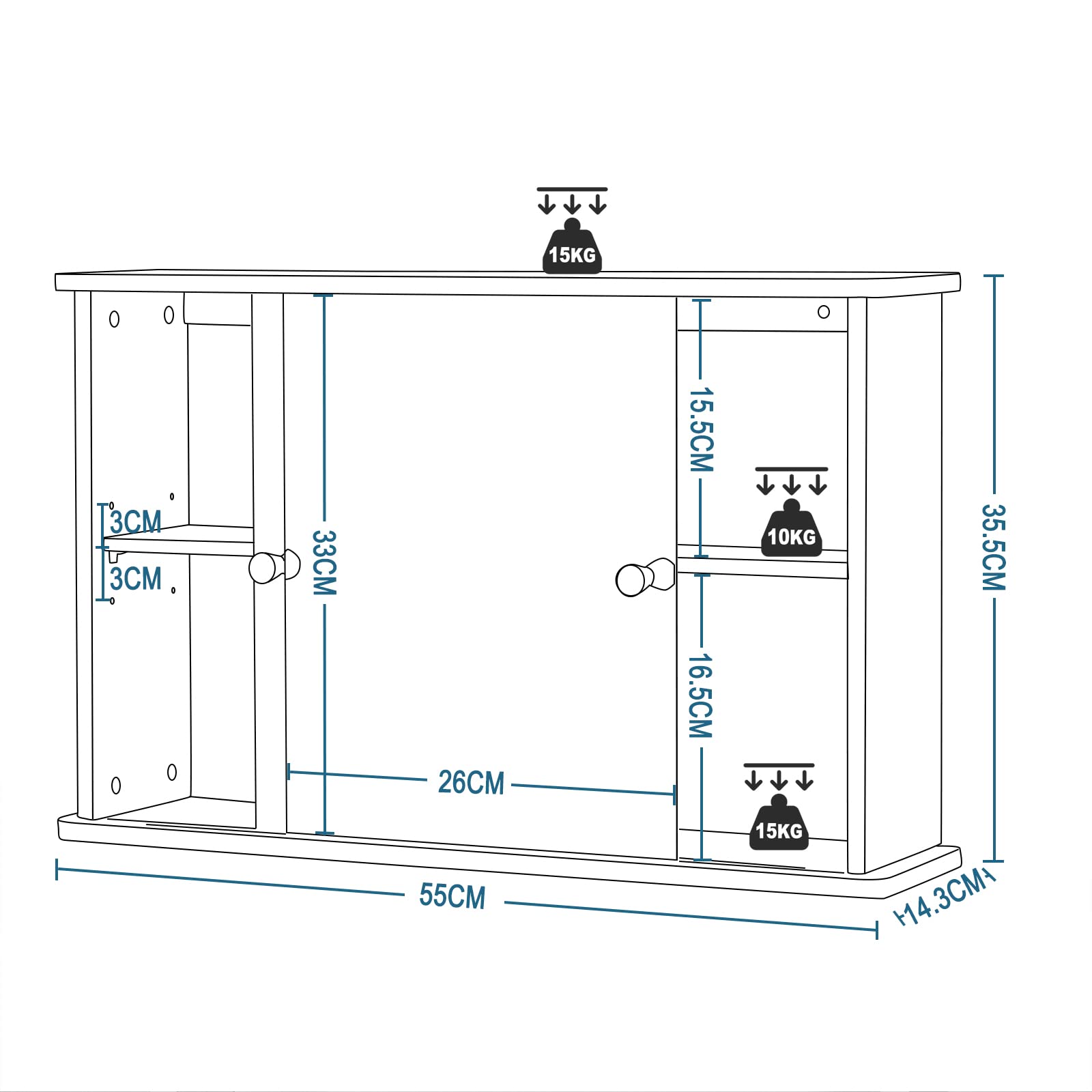 EUGAD Armario de Pared para Baño con 2 Estantes Interiores, Mueble Baño de Bambú, con Espejo y Estante Ajustable para Almacenamiento, Cocina y Dormitorio, 55x14x35,5 cm