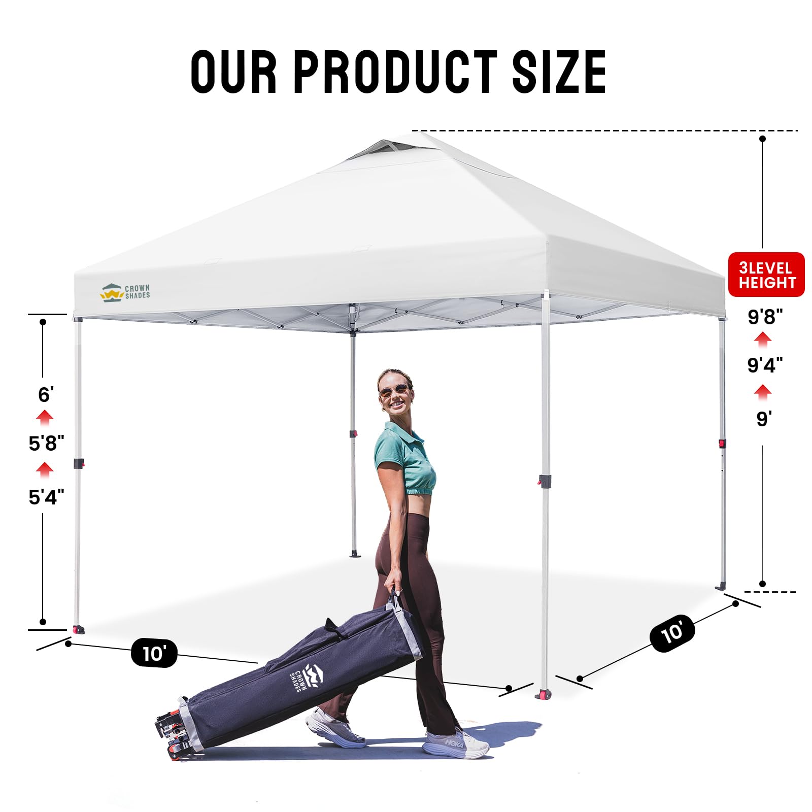 pop up tent sizes CROWN SHADES 10x10 Canopy with One Push Setup, Grid White | Patented CenterLok, Easy Outdoor Sun Shade for Events, Parties, Camping Model Family:Giant Warp prodtime-2 Days Production Sonnenschirm oder Markise? allowing one or two