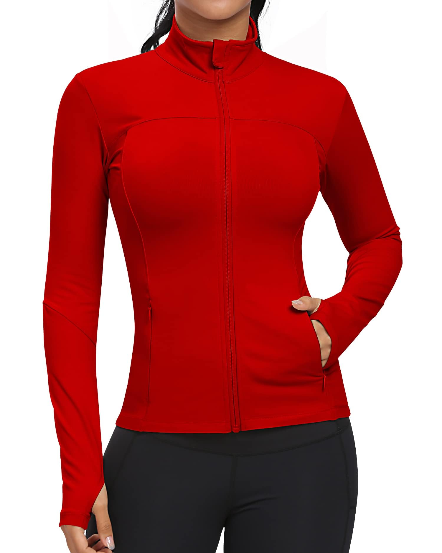 Workout Jackets for Women, Full Zip Slim Fit Lightweight Athletic Running Sports Track Jacket with Pockets