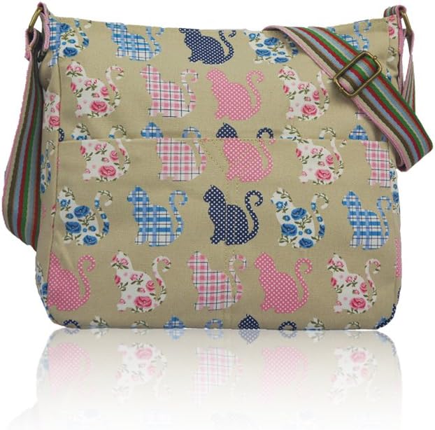 Cute Kitty Cat Patterned Canvas Crossbody Messenger Bag