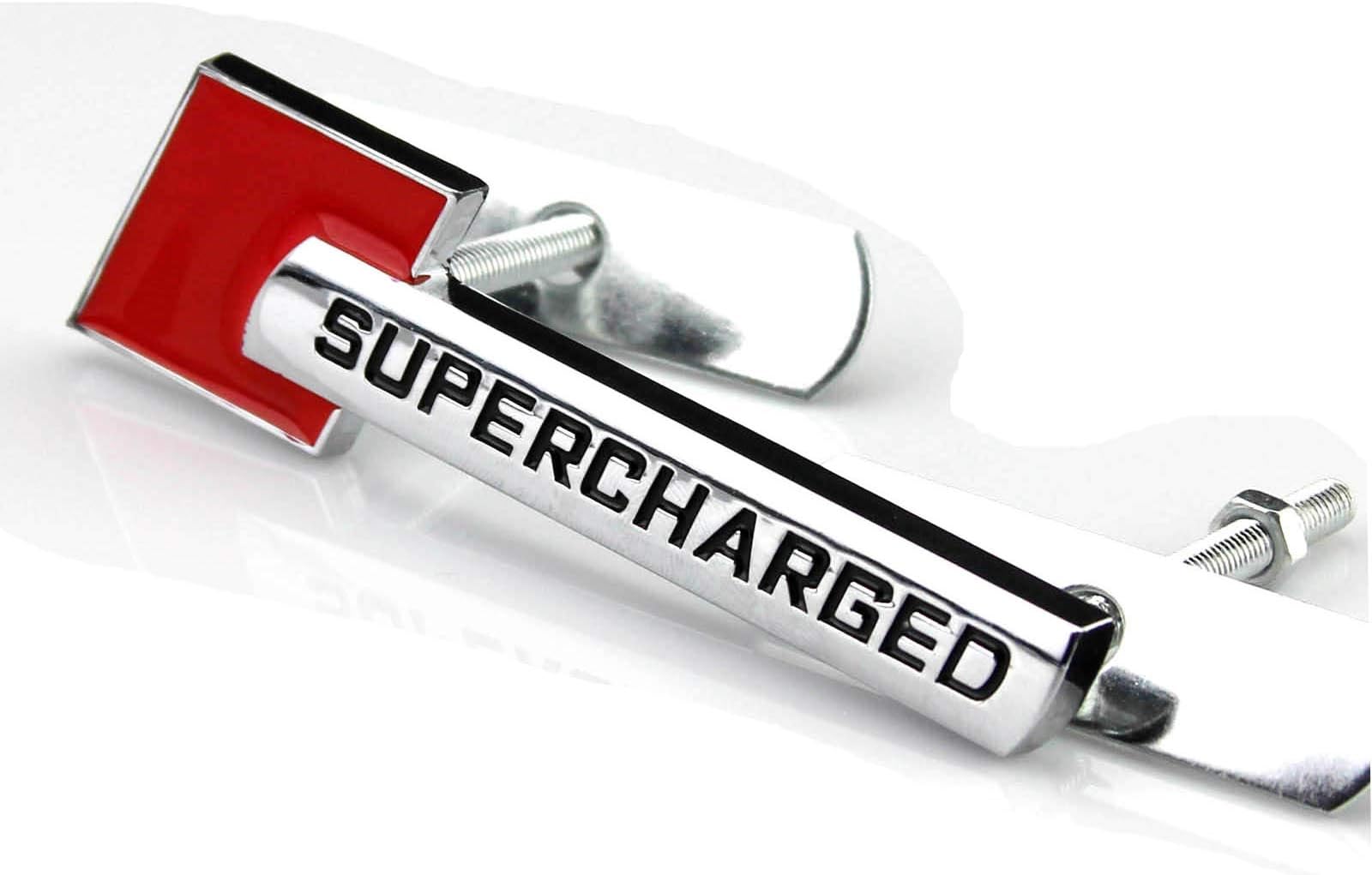 Red 3D Metal Supercharged Car Front Grille Emblem Badge (Red)
