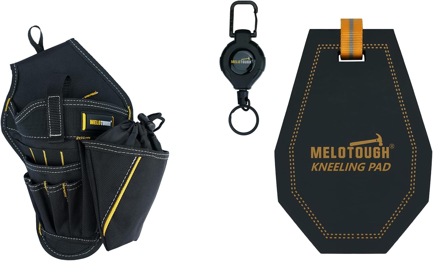 MELOTOUGH Right Handed Drill Holster Impact Driver Holster with Bit Pouch, Mini Kneeling Pads with Badge Reel for Work, 1" Thick Soft NBR Foam Kneeling Pad