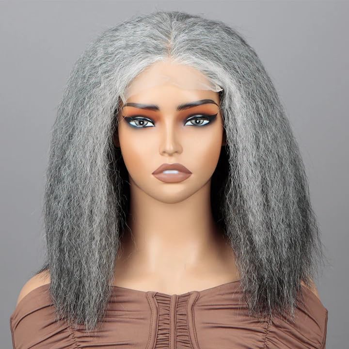 SOUL LADY Salt And Pepper Grey Wigs, Body Wave Headband Human Hair Wigs For Seniors Silver Gray Body Wave Headband Wig Non Lace Bob Wig 12 Inch