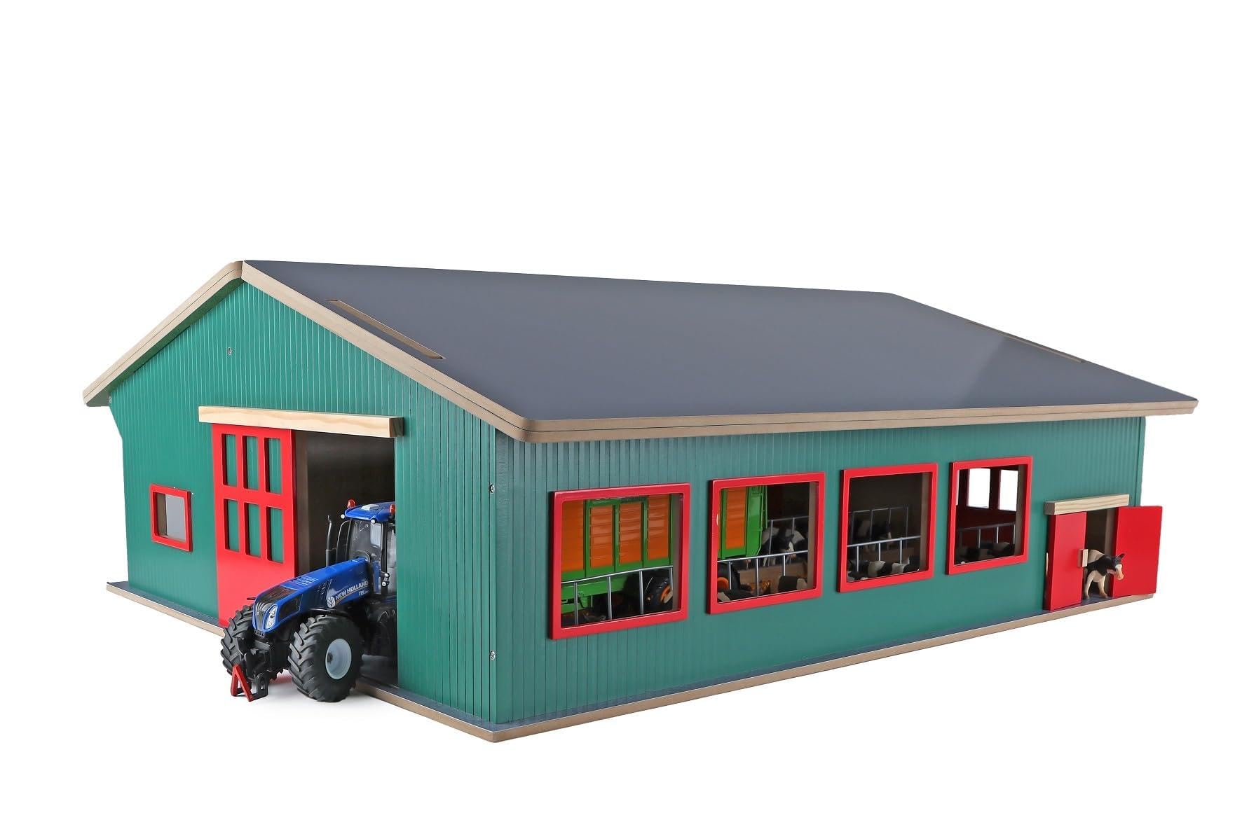 Kids Globe Farming 610310 Kaninchenstall (bewegliche Türen, abnehmbares Dach, Maßstab 1:32, Viehstall, Bauernhof, Bauernhof-Zubehör für Kinder, Bauernhofspielzeug), grün
