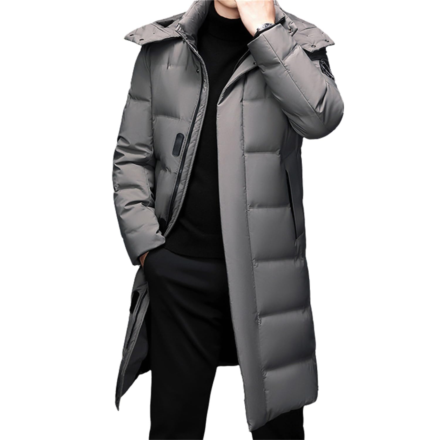 Piumino da uomo lungo giacca invernale calda piumini giacca trapuntata con cappuccio giacche parka cerniera ispessito cappotto invernale da uomo
