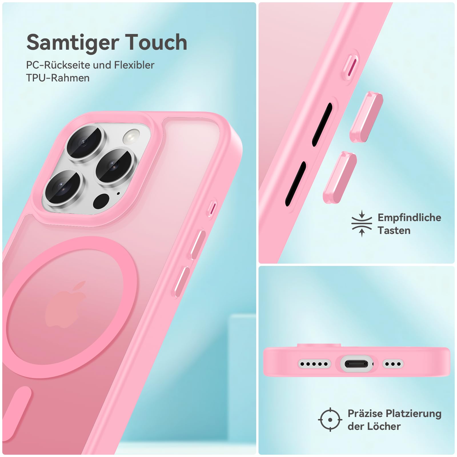 Natiiozie Magnetica Cover per iPhone 16 Pro Max Compatibile con MagSafe Custodia Traslucida Opaca Posteriore, Antiurto Anti-impronta Resistente ai Graffi Protettiva Rosa