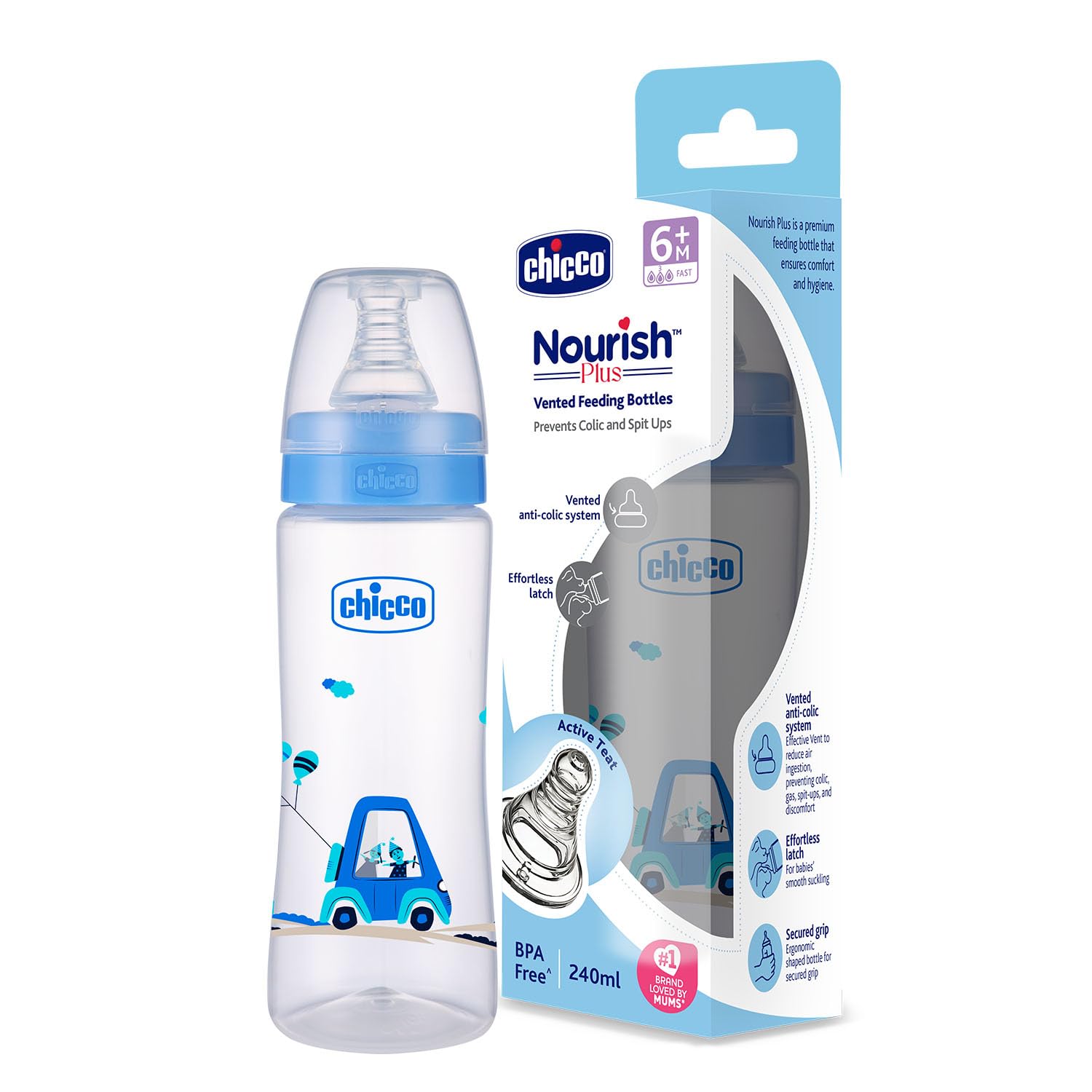 Chicco Nourish Plus Feeding Bottle Blue Fast 6M+ 240 ml-picture-27