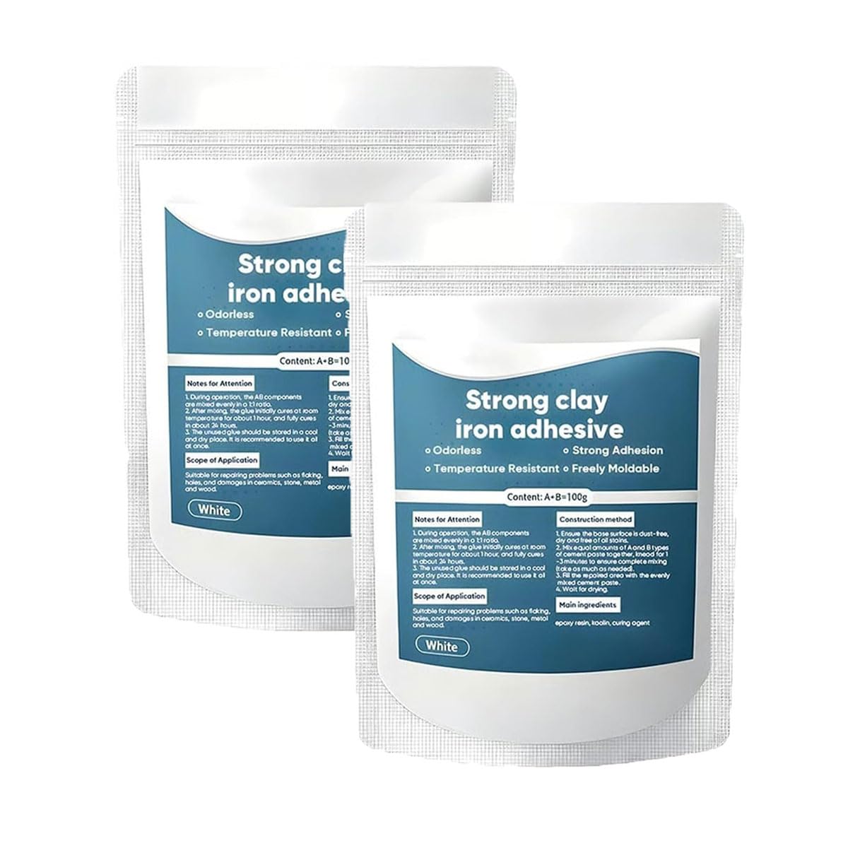 High-Strength Multi-purpose Repair Clay, Strong Clay Iron Adhesive, High Strength 𝐂lay, Steel Epoxy Putty for Wood, for Bonding Plastic Metal Ceramic Tile Glass (2pcs)