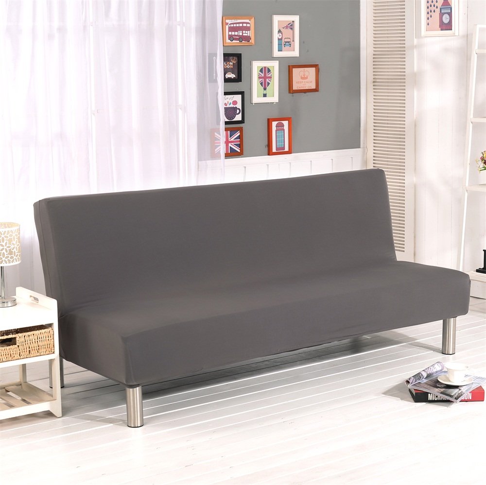 MIFXIN Armless Sofa Cover Stretch Sofa Bed Slipcover Futon Sofa Cover Non-Slip Settee Folding Couch Protector Without Armrests Lightweight Stretch Furniture Protector (Gray)