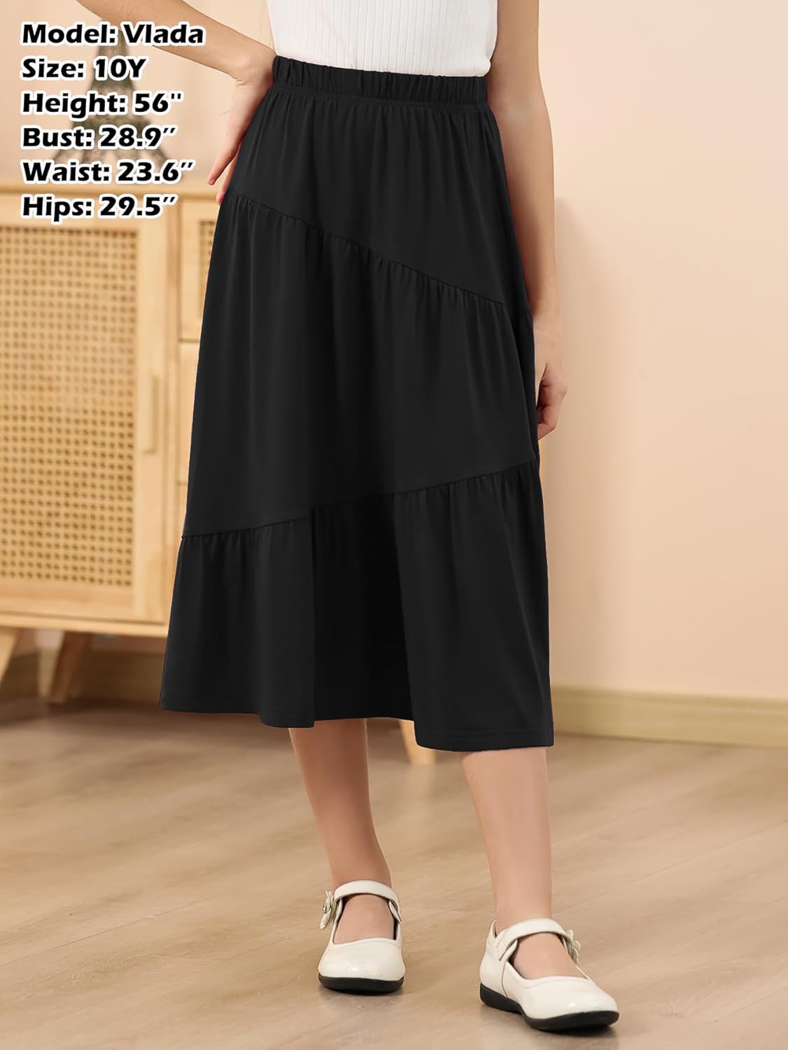 GORLYA Girls Holiday Casual Asymmetrical Tiered Ruffle Hem Long Swing Boho Fancy Maxi Skirt 6-14Y - Image 5