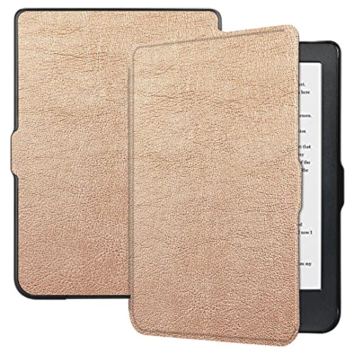 SATURCASE Hoesje voor Kobo Clara HD, PU-lederen flip folio ultradun, lichtgewicht beschermhoes met automatische slaap-/waakfunctie (roségoud)