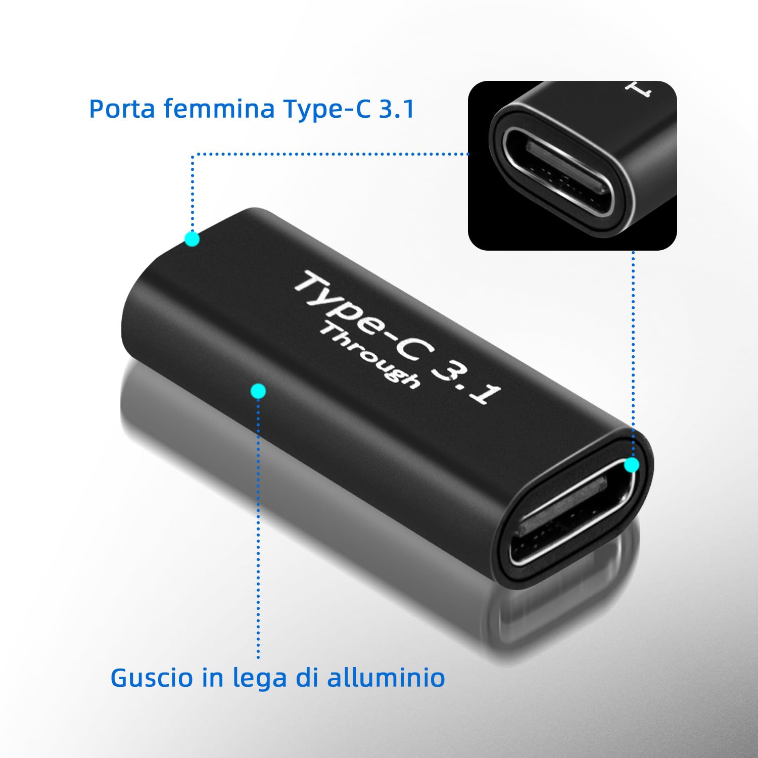 USB C 3.1 Adattatore Femmina a Femmina 2Pcs 10Gbps 4K Video Audio Ricarica Rapida per Switch PS5 S21 Laptop