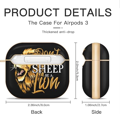 Miniatura 5 de Be A Lion - Funda compatible con AirPods 3, bonita funda chapada en oro de 3ª generación con llavero protector duro Gen 3 diseñada para Apple AirPod