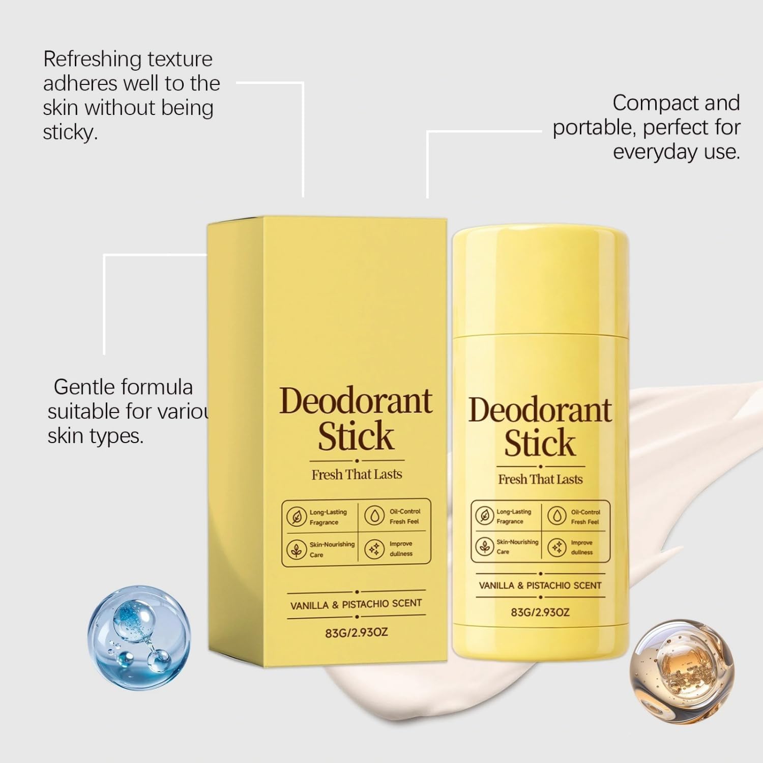 Stick Deodorante Alla Vaniglia E Pistacchio,Formula Liscia E Non Appiccicosa Per La Cura Quotidiana Delle Ascelle,Deodorante Unisex Con Sensazione Di Freschezza,83 G / 2,93 Oz(3PCS)