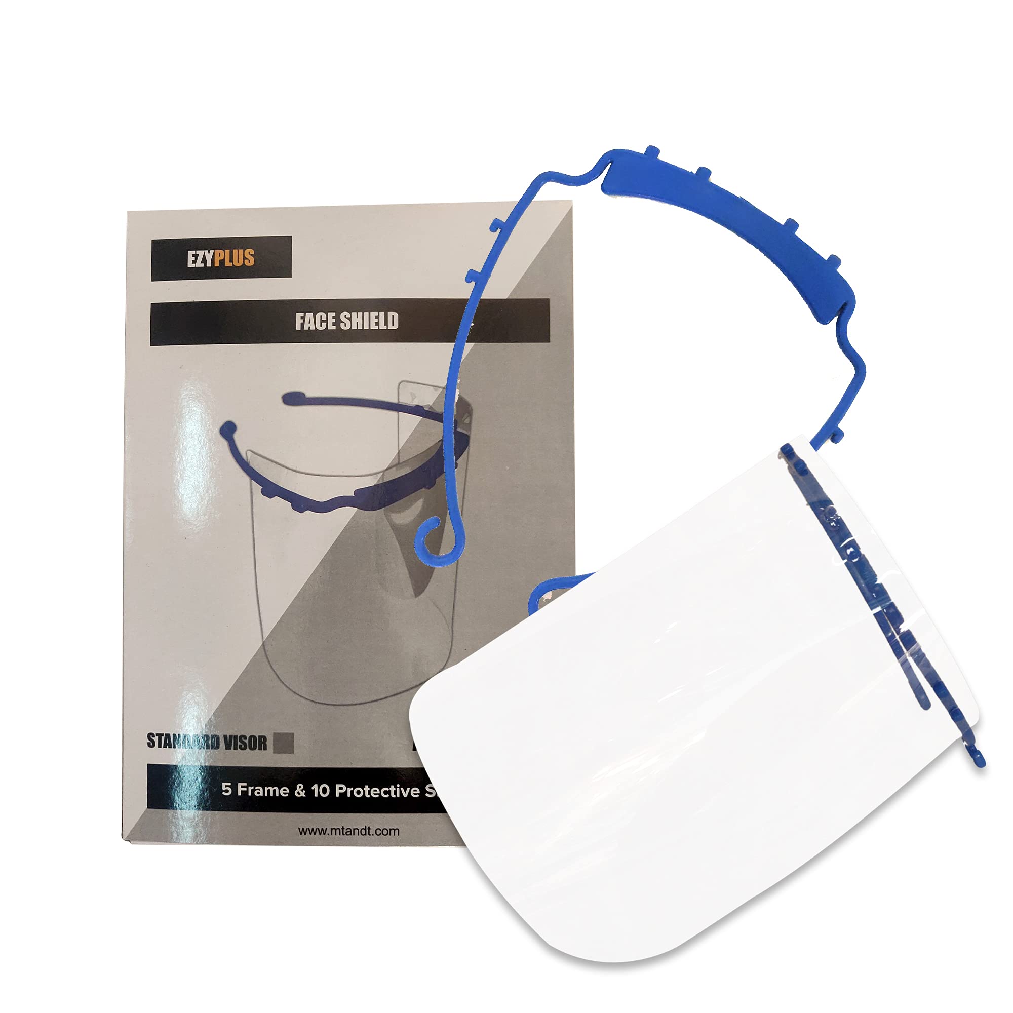 EZYPLUS face shield for full face coverage with forehead band and reusable and replaceable transparent sheets | Pack of 2 with 2 extra protective sheets