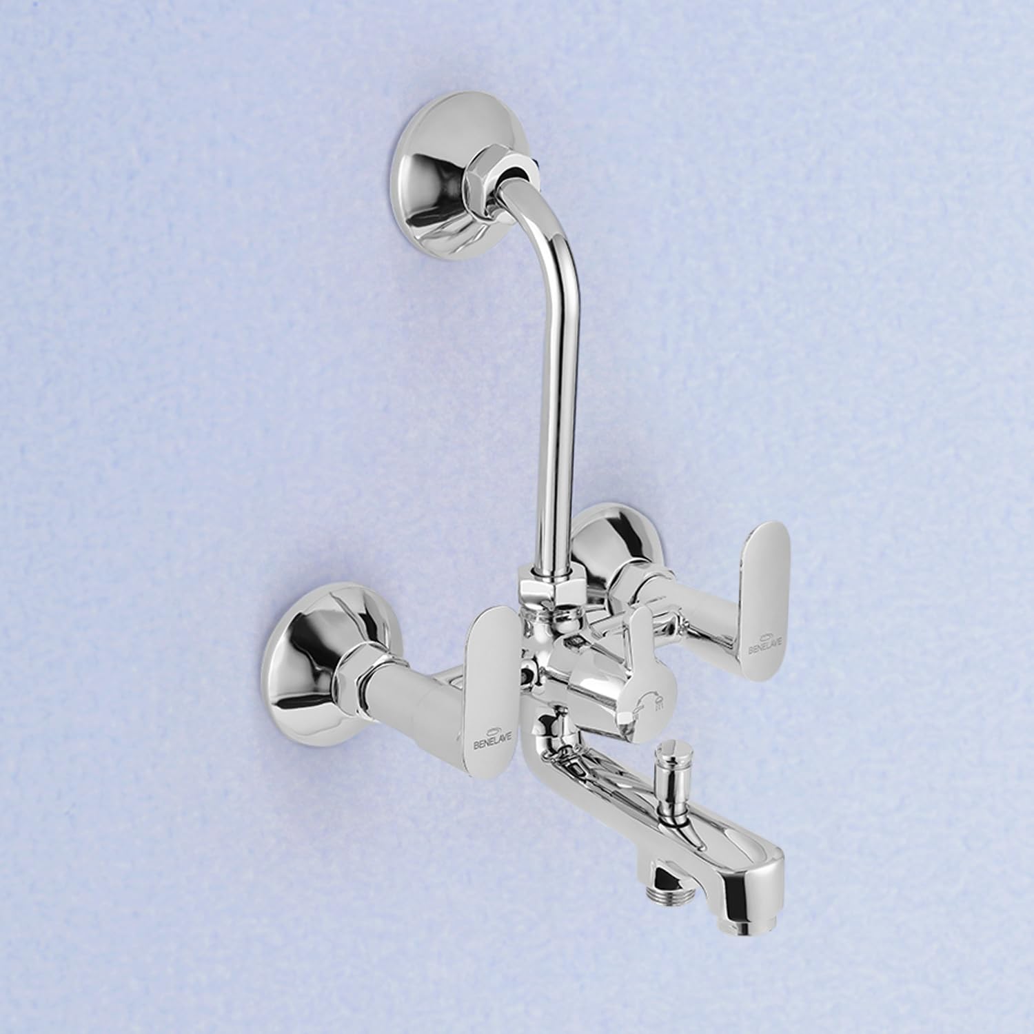 Benelave by Hindware 3-in-1 Wall Mixer for Bathroom | Made of Brass | Mirror-like Chrome Polish Finish | Provision for Overhead Shower & Hand Shower | Volga Range | 7-Year Manufacturer Warranty