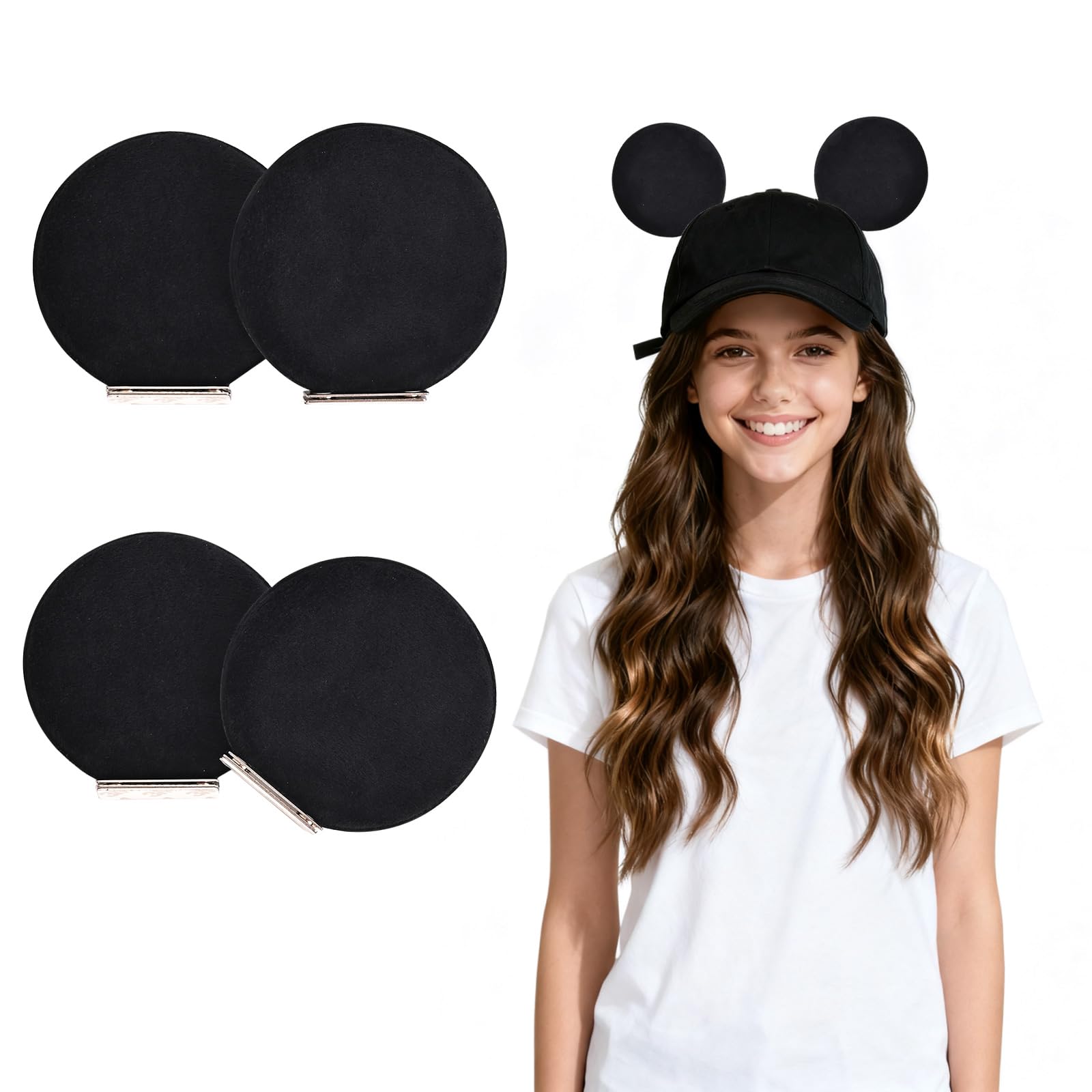 4 Pcs Magnetic Mouse Ears for Hats, Removable Ear Clips Decor Accessories for Caps, Men Women Families in Theme Parks