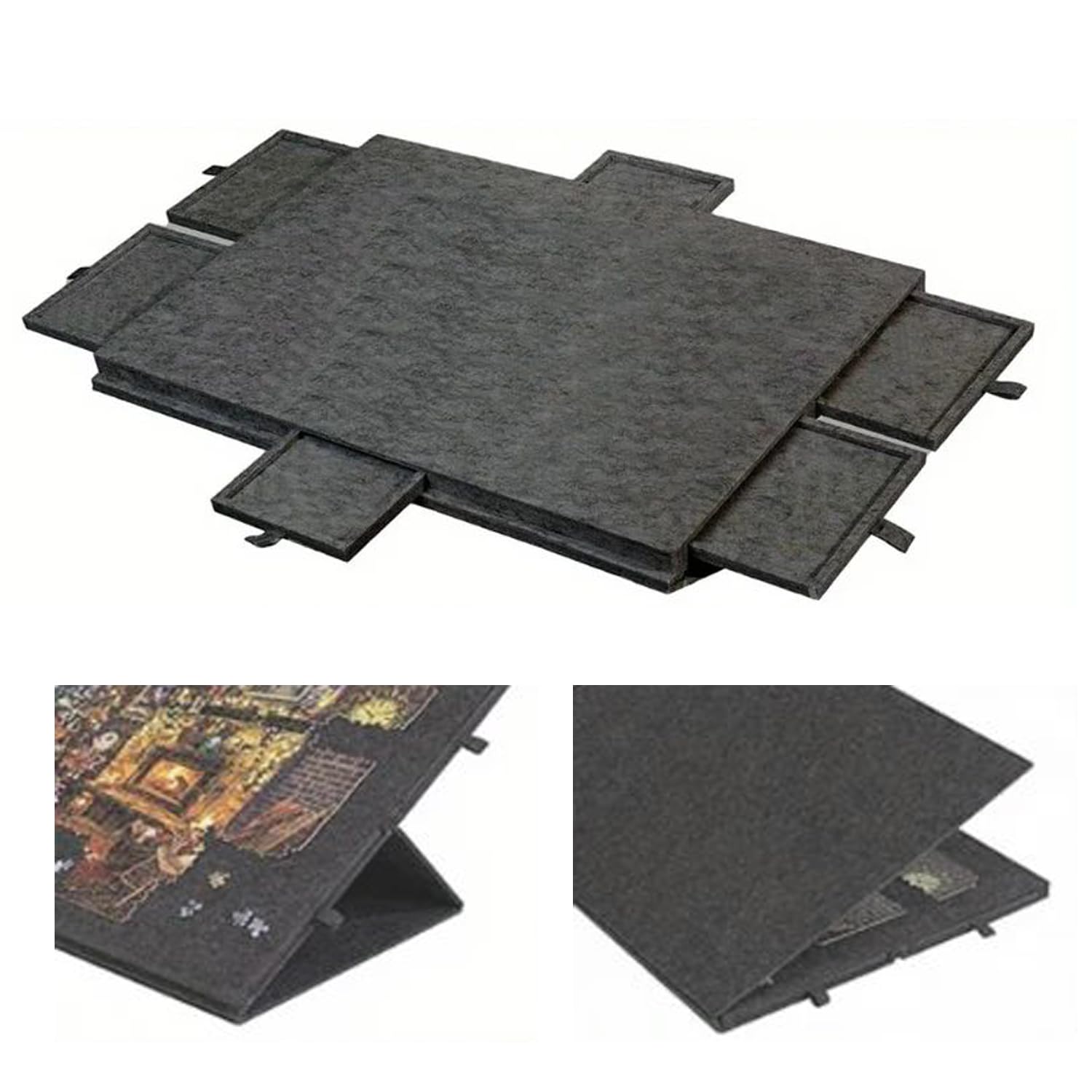 Tapete Puzzle 1000 Piezas，Mesa Puzzle，Tablero de Rompecabezas Inclinable con Soporte y Cubierta Diseñados 2 en 1, Mesas Inclinable con 6 Cajones para Ahorrar Espacio,Gris Claro (Gris Oscuro)