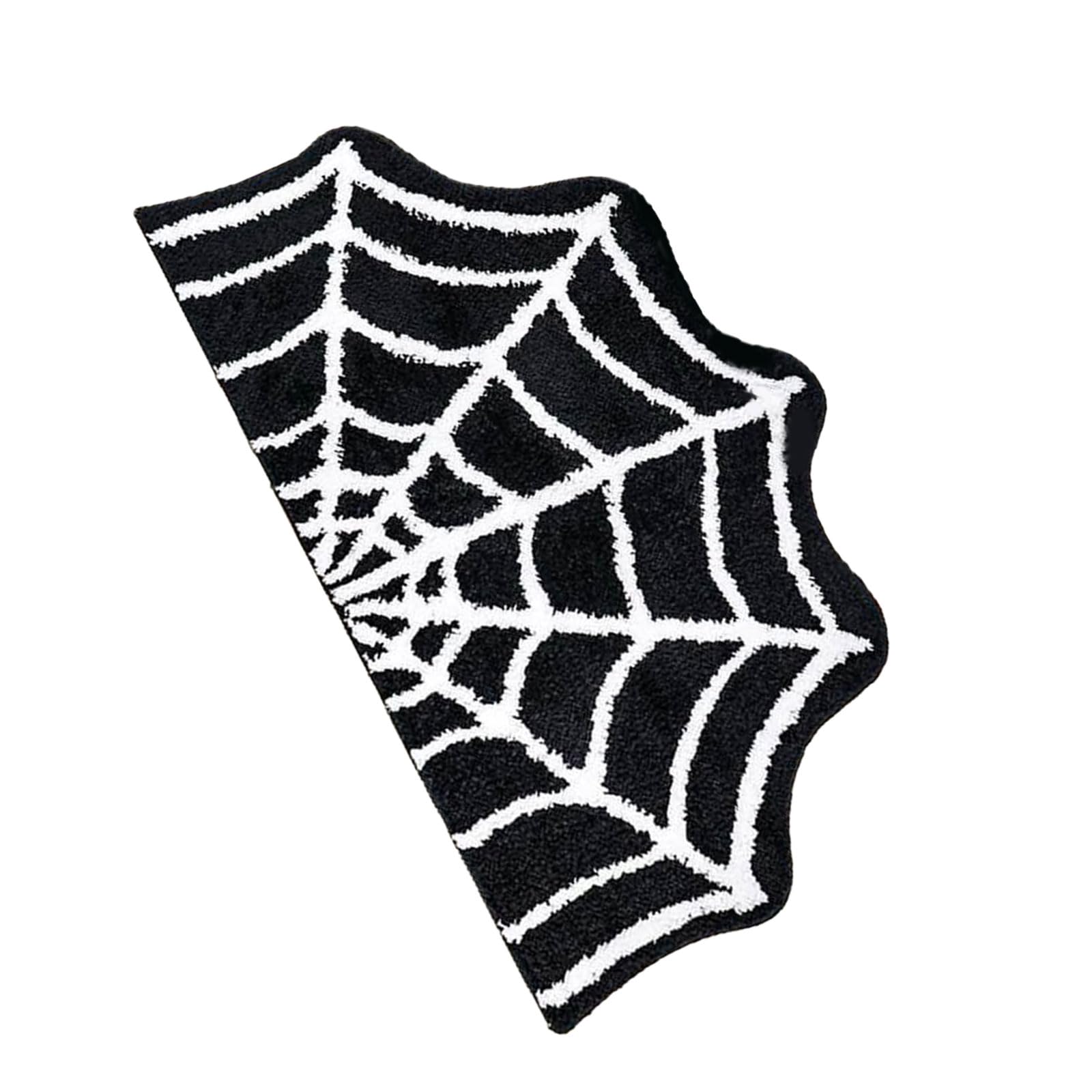 Yhplxyuus Halloween Decors Spiders Web Bath Mats Premium Faux Wool Materials Absorbent Floor Rug Nonslip Base Washable Halloween Floor Mats