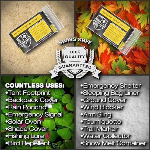 Swiss Safe 2 Pack Mylar Emergency Blankets for Survival - Compact & Insulated for Cold Weather - Designed for NASA, Outdoor, Running, Camping, Survival, First Aid Car Kit - Black & Gold, 2 Pack - Thumbnail 3