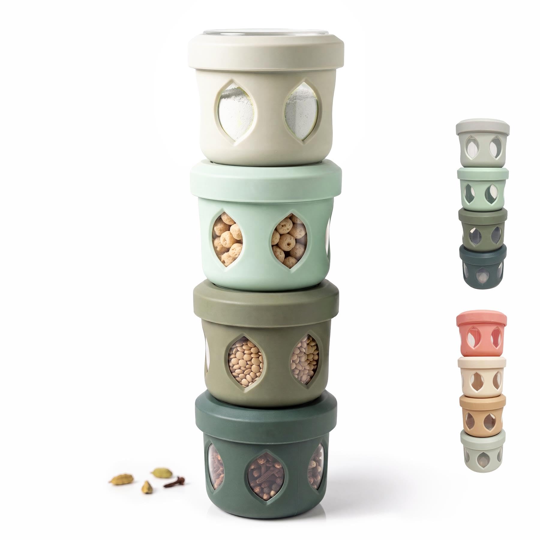 Geezy Stackable Snack Pots With Lids For Kids & Adults Small Food Containers Set Of 4