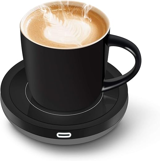 BESTINNKITS Smart Coffee Cup Warmer Set, Auto On/Off Gravity-induction Mug Office Desk Use, Candle Wax Cup Warmer Heating Plate (Up To 131F/55C), 14oz