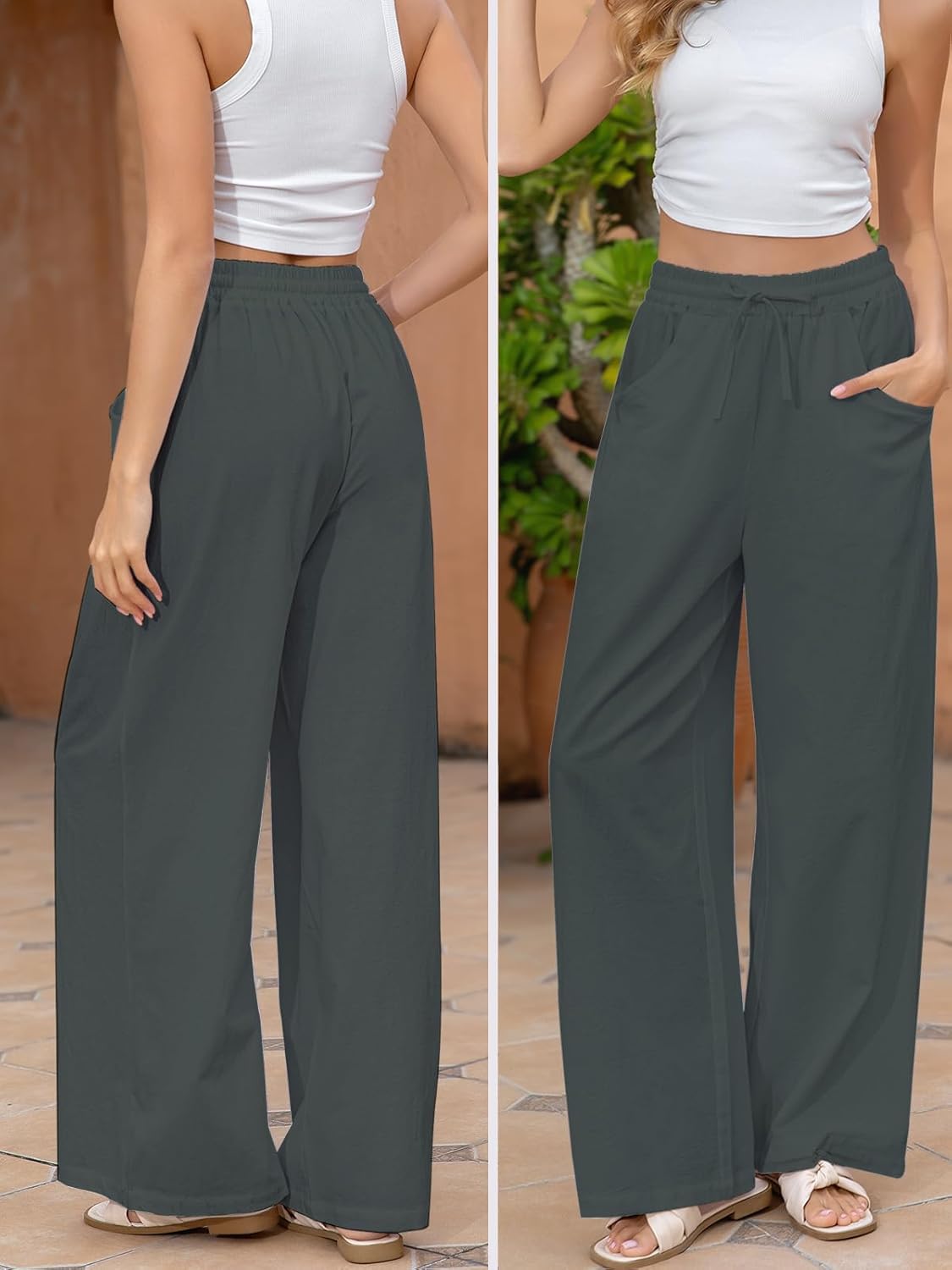 Fancysters Women Wide Leg Linen Pants, High Waisted Summer Casual Cotton Linen Palazzo Pants with Pockets - Image 4
