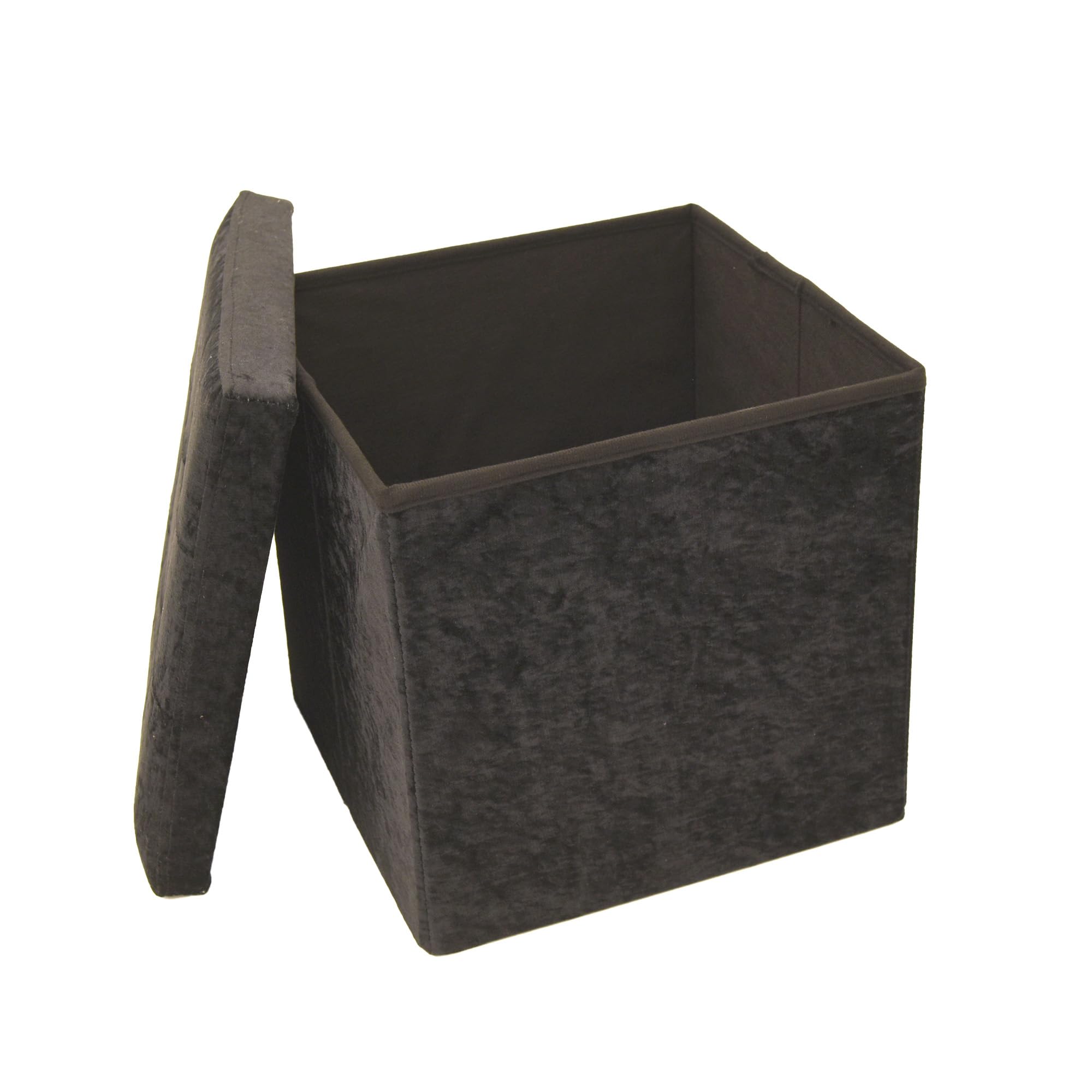 Libbi Lou Black Velvet Foldable Footstool/Ottoman Storage Box | 38 x 38 x 38 cm | Footstool for Home, Office or Bedroom | Store up to 20kg