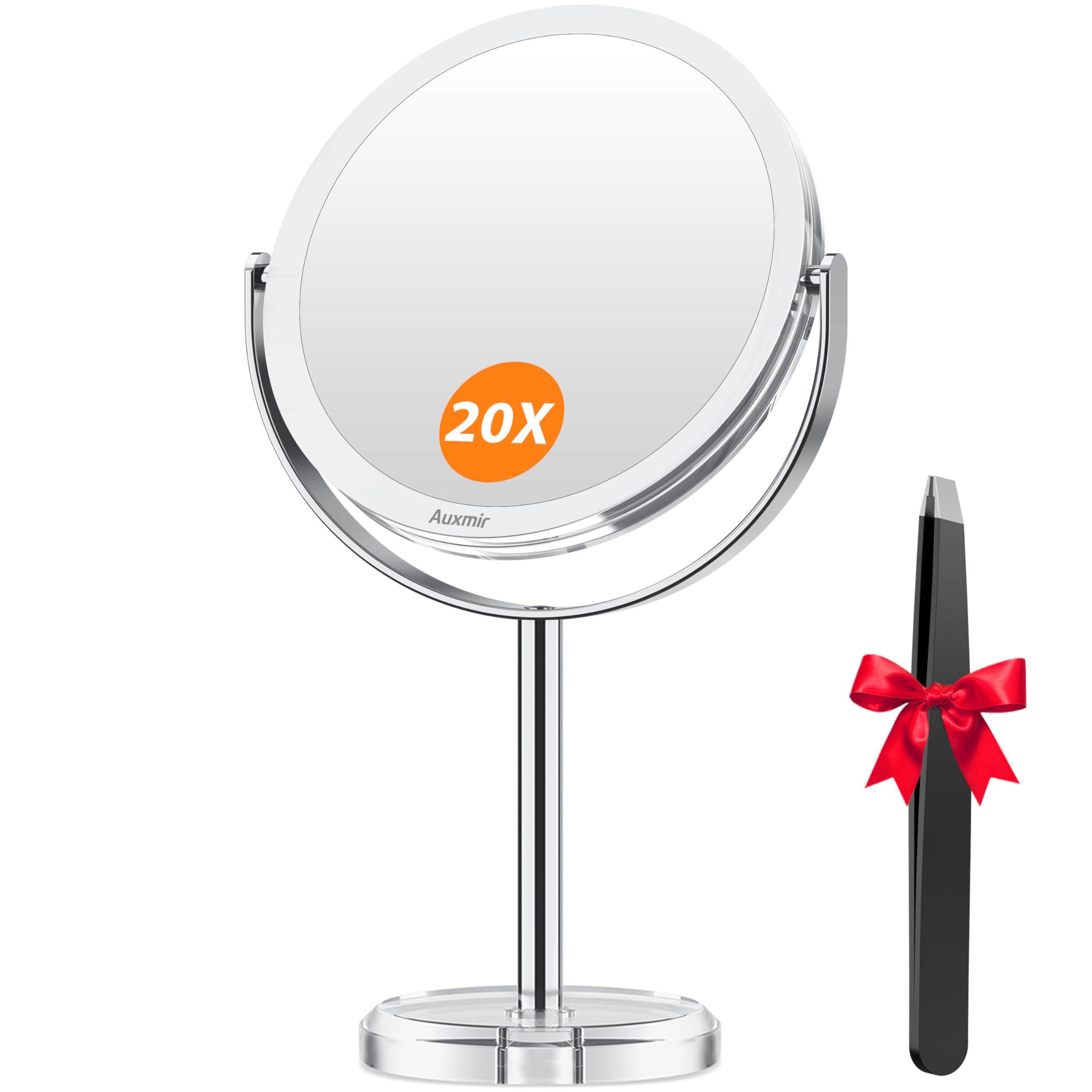 Auxmir 8 Pouces Miroir Grossissant Lumineux, 30X/1X Double Face, Miroir Grossissant sur Pied, Mirroir Maquillage Lumineux Rechargeable avec 3 Couleurs, Mirroir LED Rotation à 360° pour Chambre, Bureau