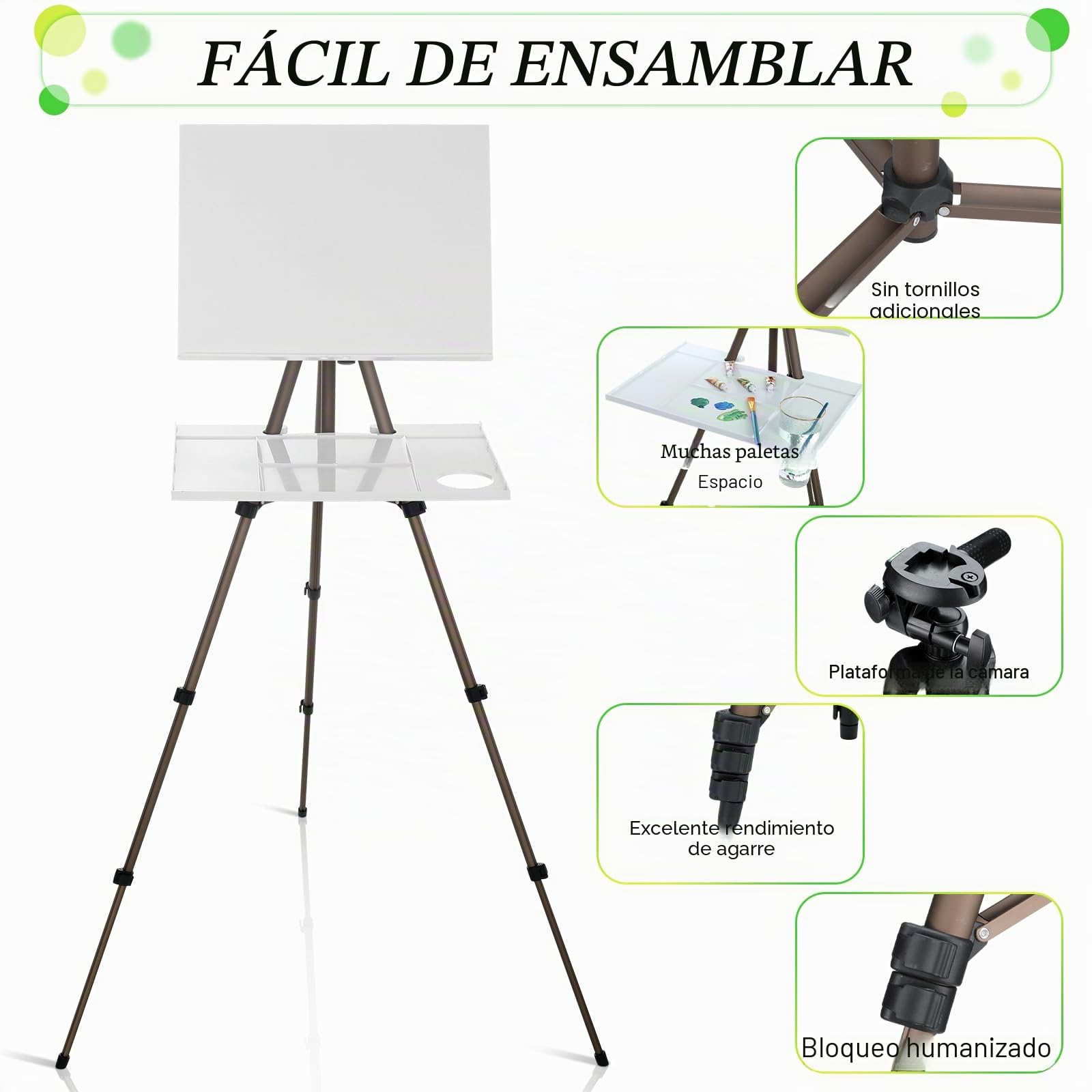Ireer Caballete portátil de acuarela de 17 a 65 pulgadas con trípode resistente, caballete de metal de aluminio ajustable con bandeja, caballete de viaje ligero para pintar lienzo, exhibición de piso