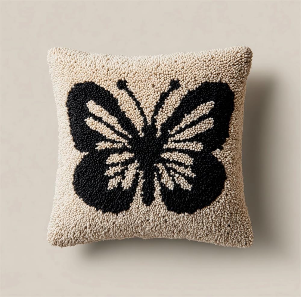 Latch Hook Kits For Adults Beginners, Pre-Printed Black Butterfly Diy