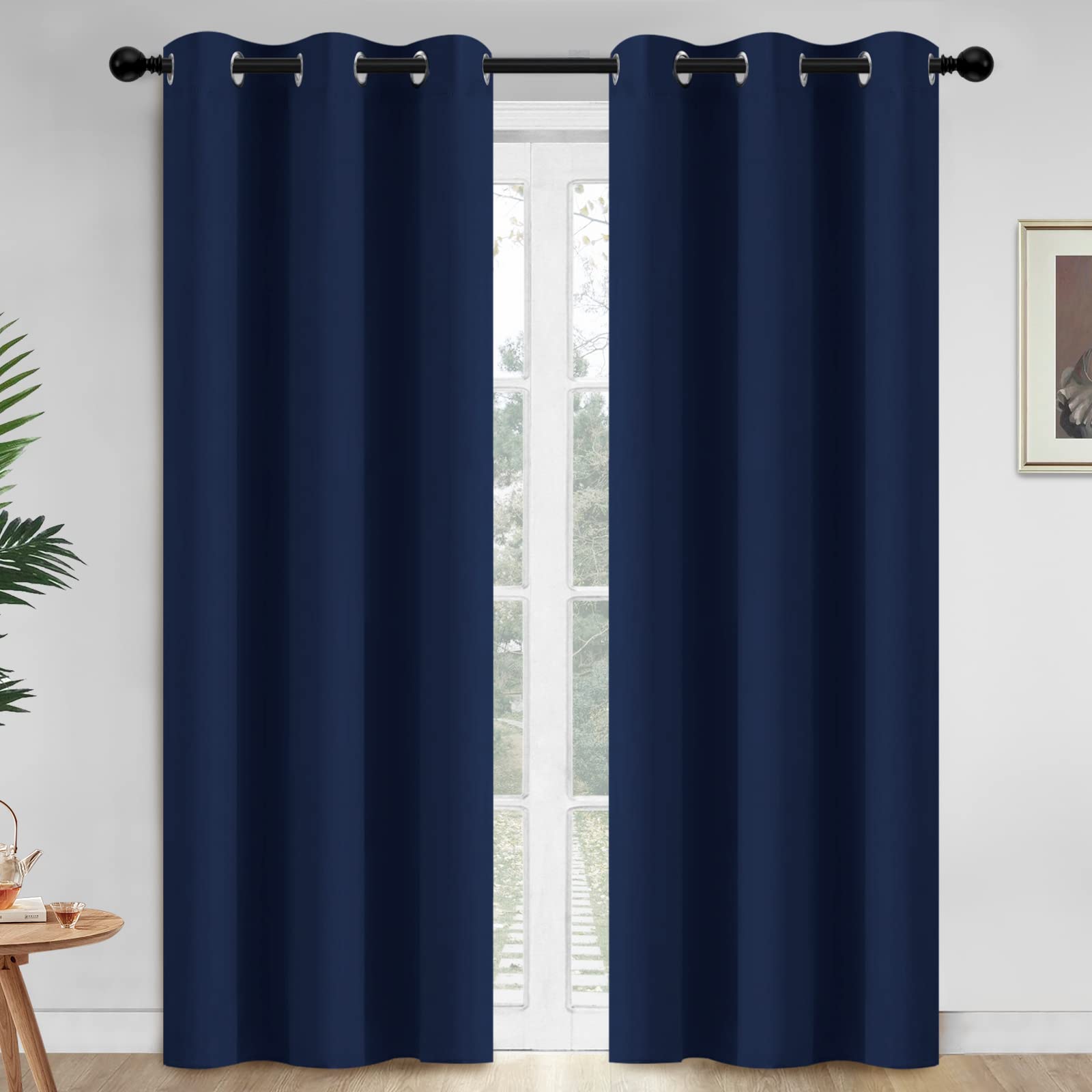 Yakamok Blackout Curtains with Grommets, Thermal Insulated, Includes 2 Cord Cleats, 107 x 213 cm, Navy Blue, 2 Panels โ image 1