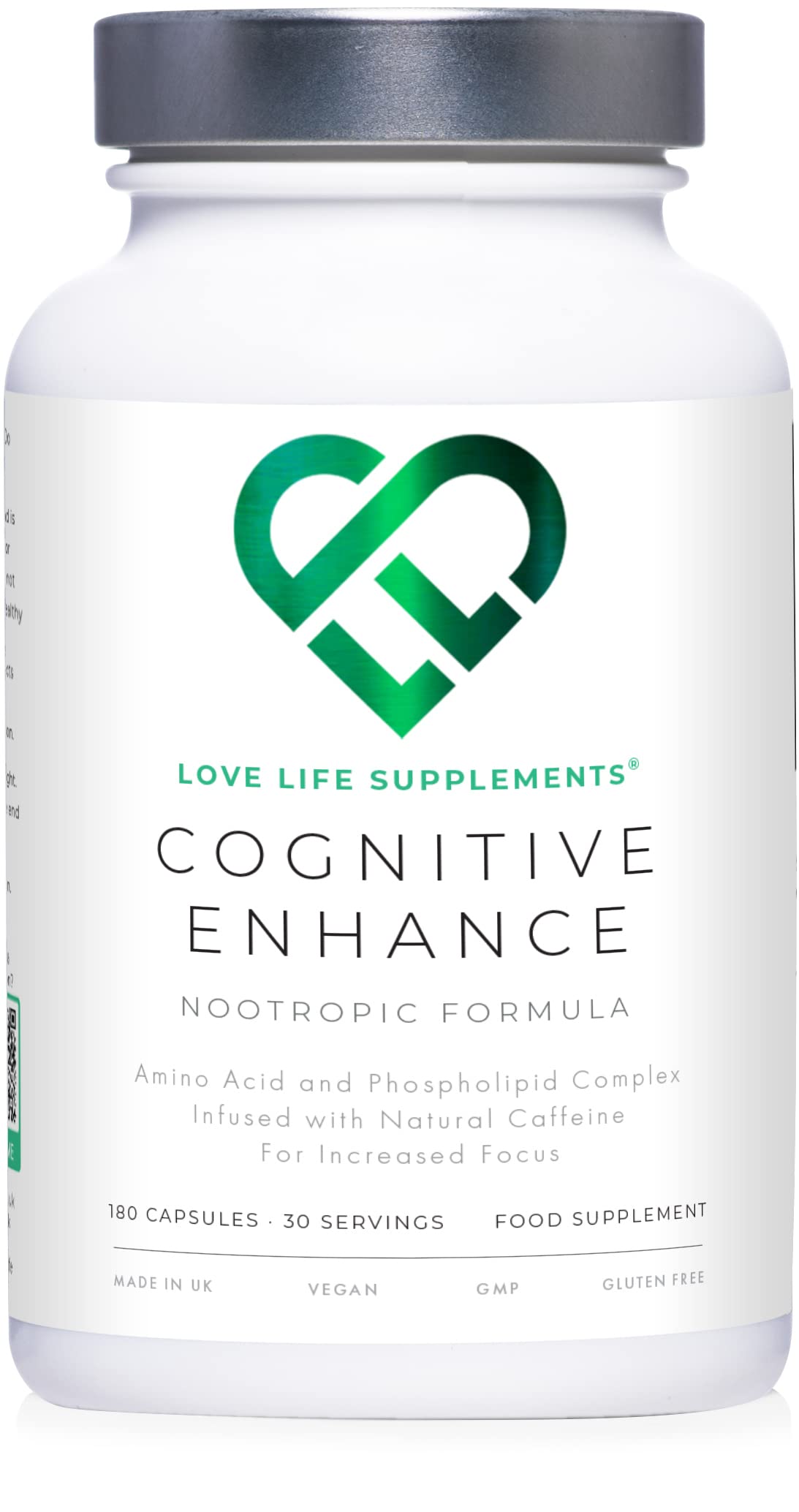 Cognitive Enhance Nootropic by LLS | 180 Capsules - 30 Servings | Creatine, Acetyl L-Carnitine, L-Tyrosine, CDP Choline, L-Theanine, Caffeine and Phosphatidylserine | Love Life Supplements